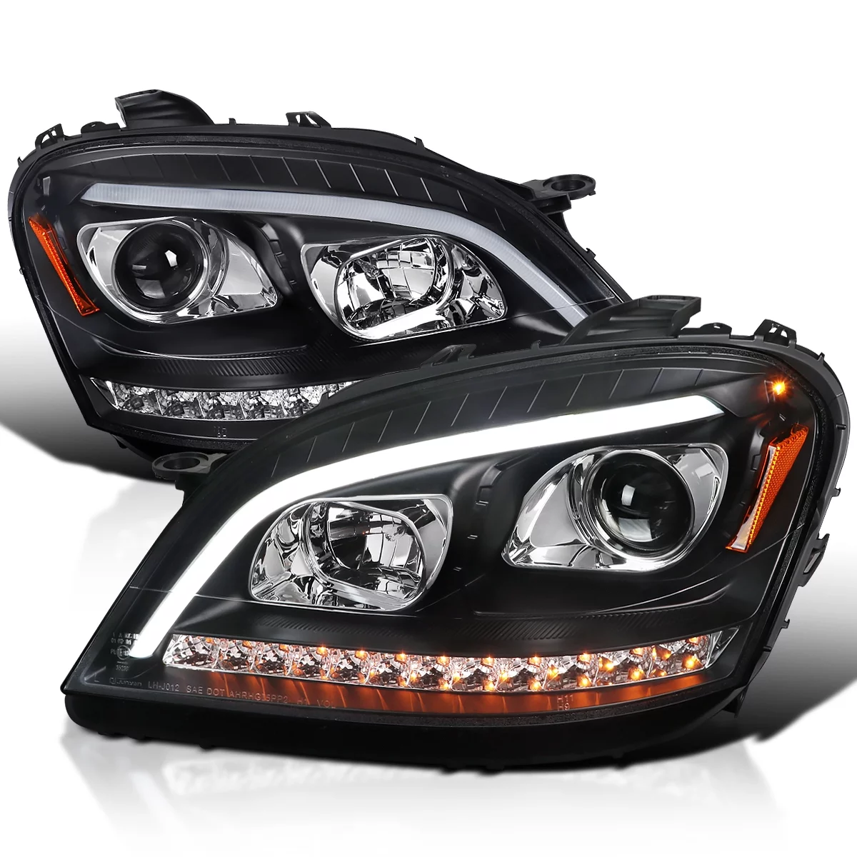 Spec-D Tuning Black Projector Headlights LED Sequential Signal Compatible with 2006-2008 Mercedes Benz W164 ML350 ML500 ML-Class, Left + Right Pair Headlamps Assembly