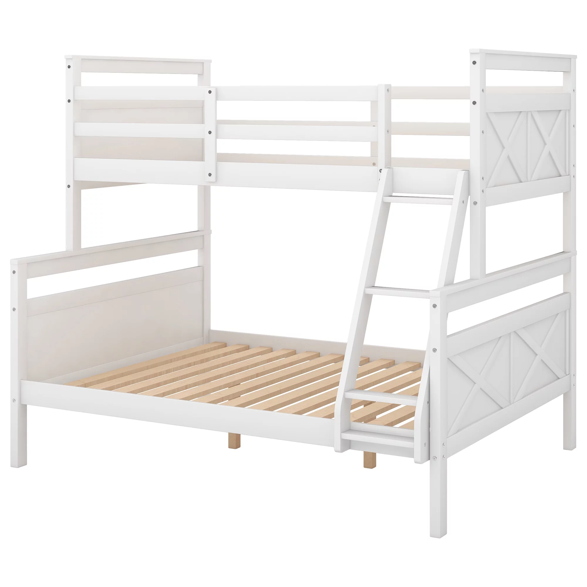 Nestfair White Twin over Full Bunk Bed with Ladder