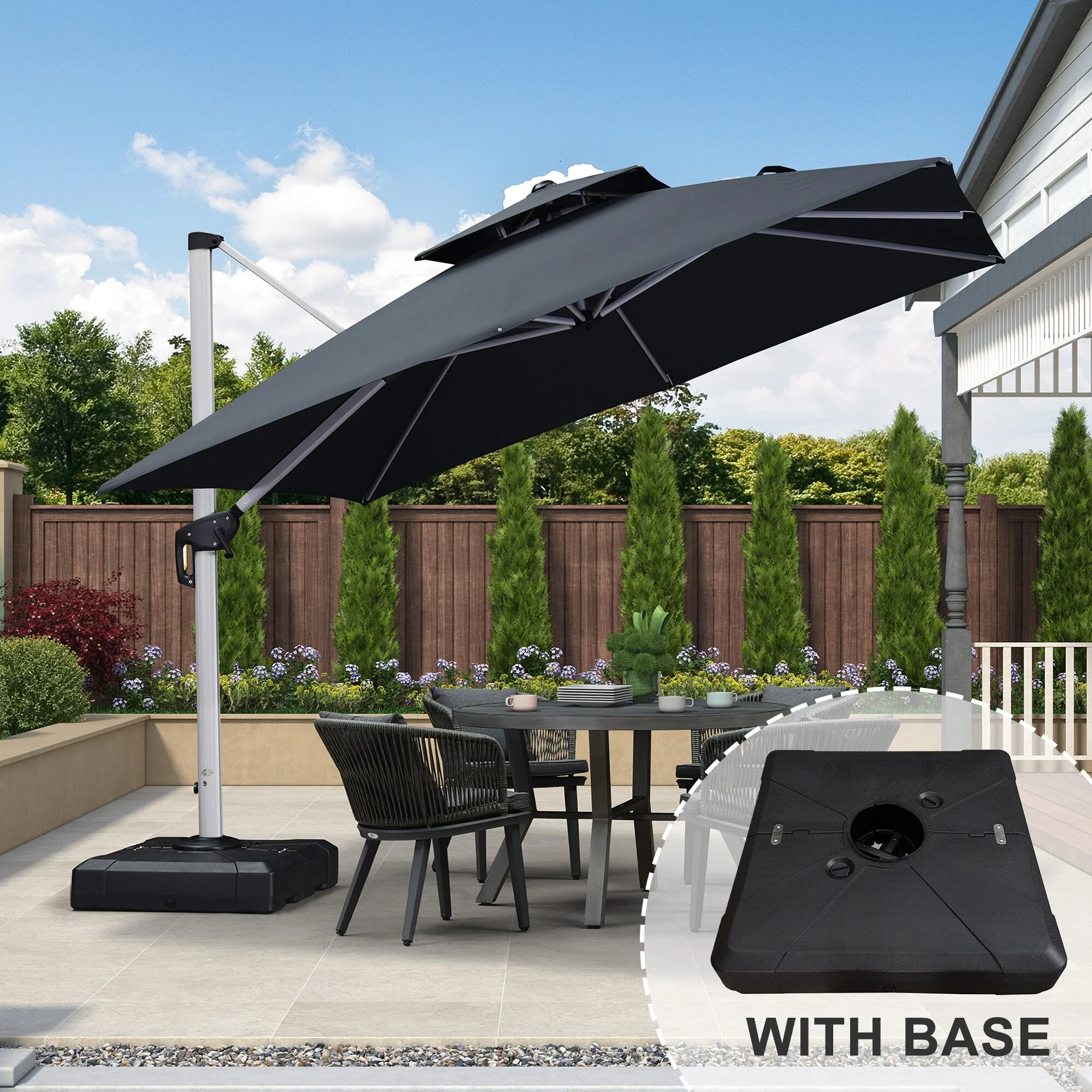 PURPLE LEAF  10ft Square Patio Offset Cantilever Umbrella with Base Grey