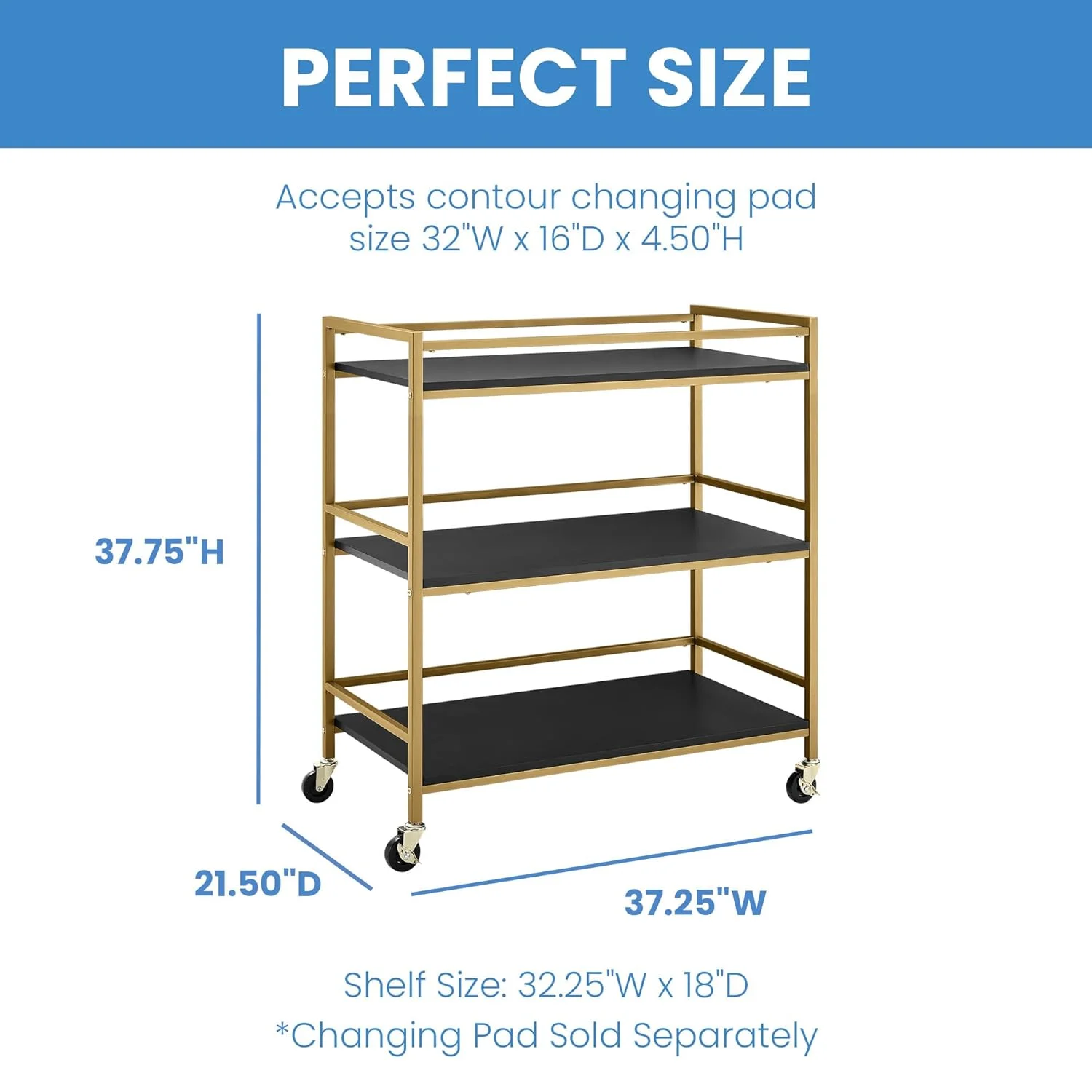 HYUN Jade Changing Table/Cart, Ebony Melamine/Bronze