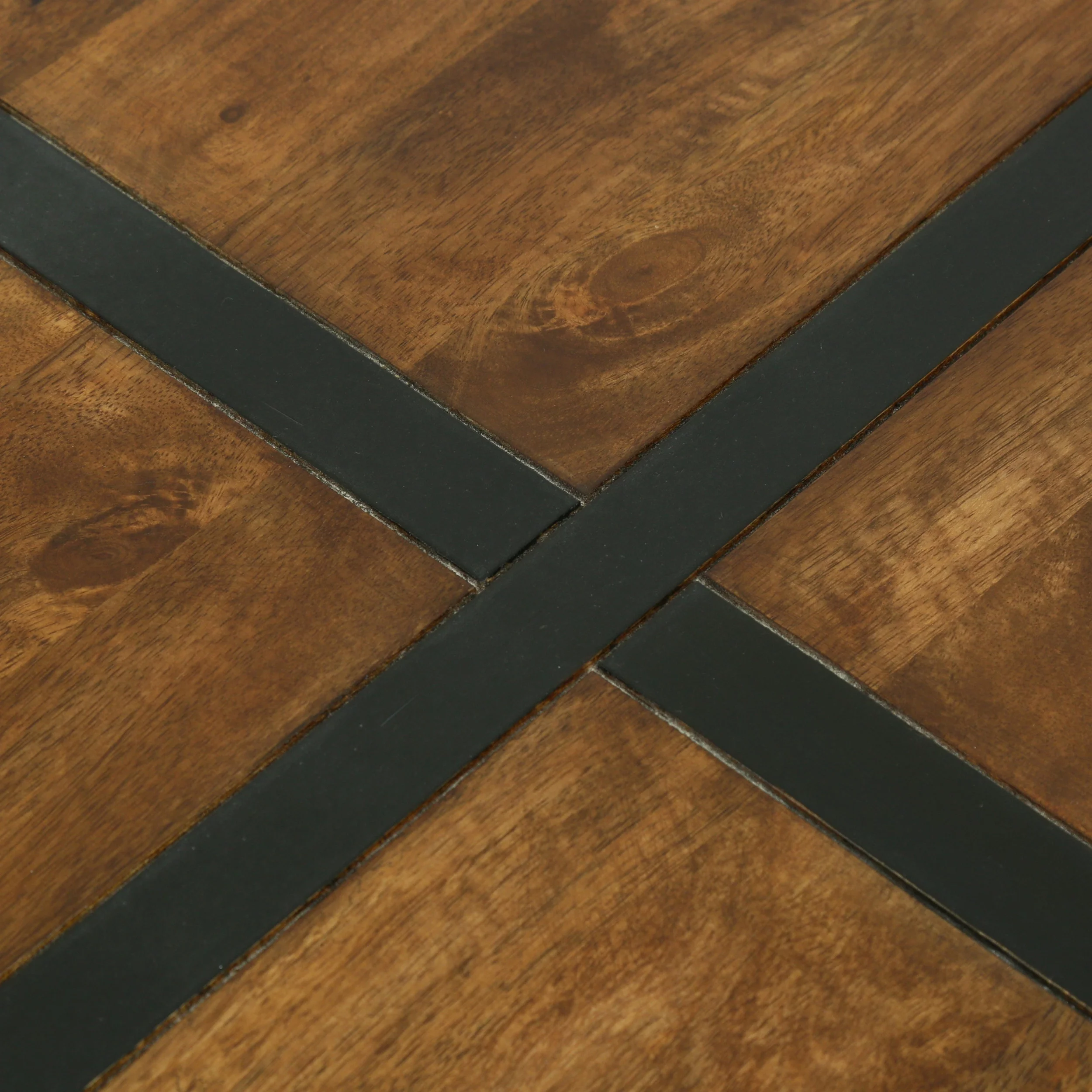 Noble House Parkey Mango Wood and Metal Handmade Square Coffee Table, Walnut Brown and Black