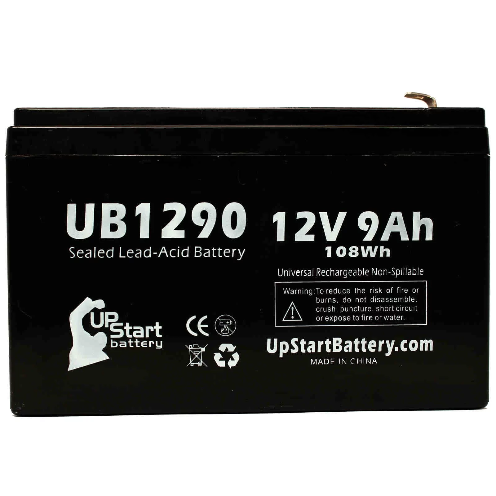 5x Pack - Compatible Alpha Pinnacle Plus 1500RM Battery - Replacement UB1290 Universal Sealed Lead Acid Battery (12V, 9Ah, 9000mAh, F1 Terminal, AGM, SLA) - Includes 10 F1 to F2 Terminal Adapters
