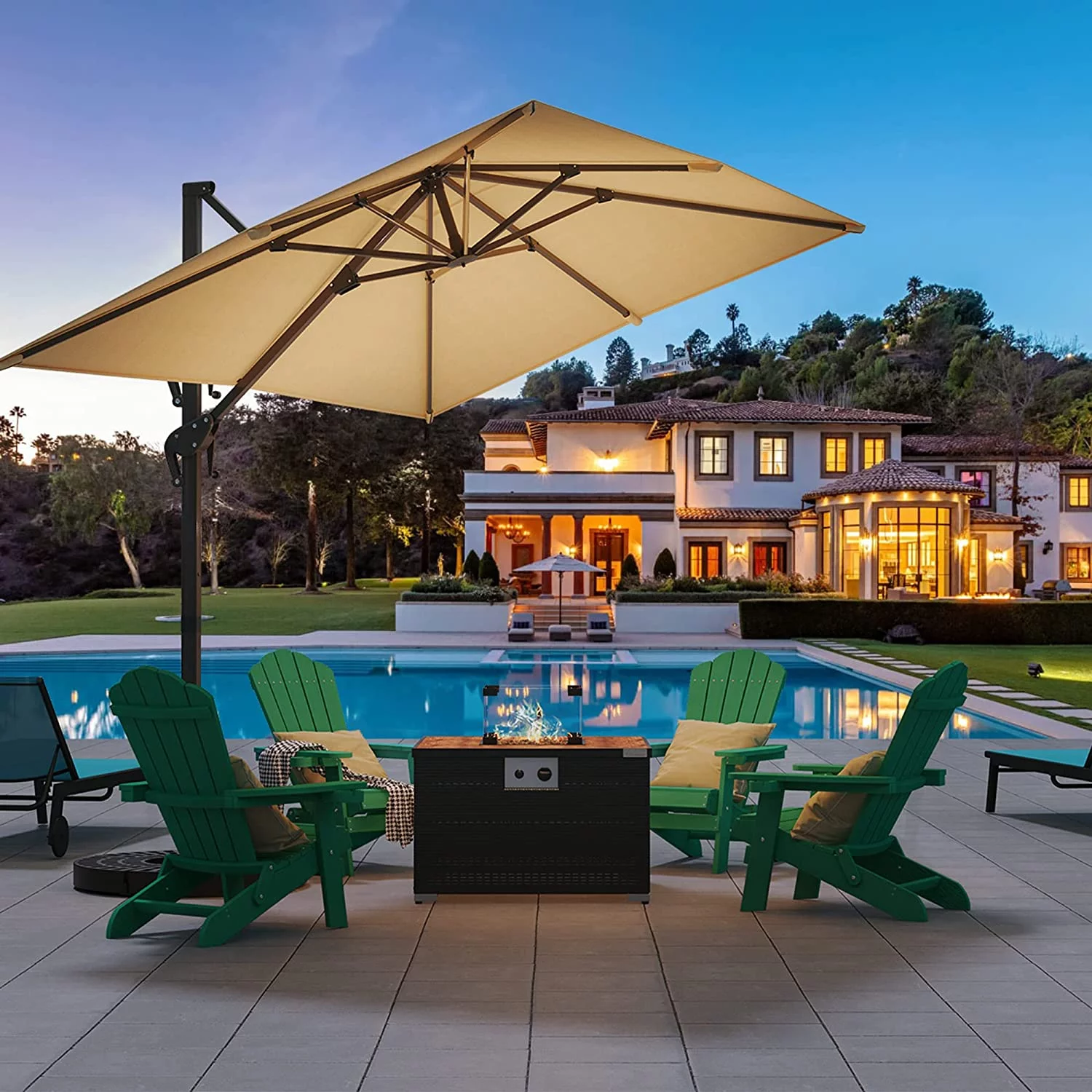 DWVO Folding Adirondack Chair Set of 4, Heavy Duty Foldable Plastic Outdoor Chairs with Rotatable Cup Holder, Oversized Fold up Fire Pit Chairs for Garden Lawn Yard Patio Deck Pool Porch Beach