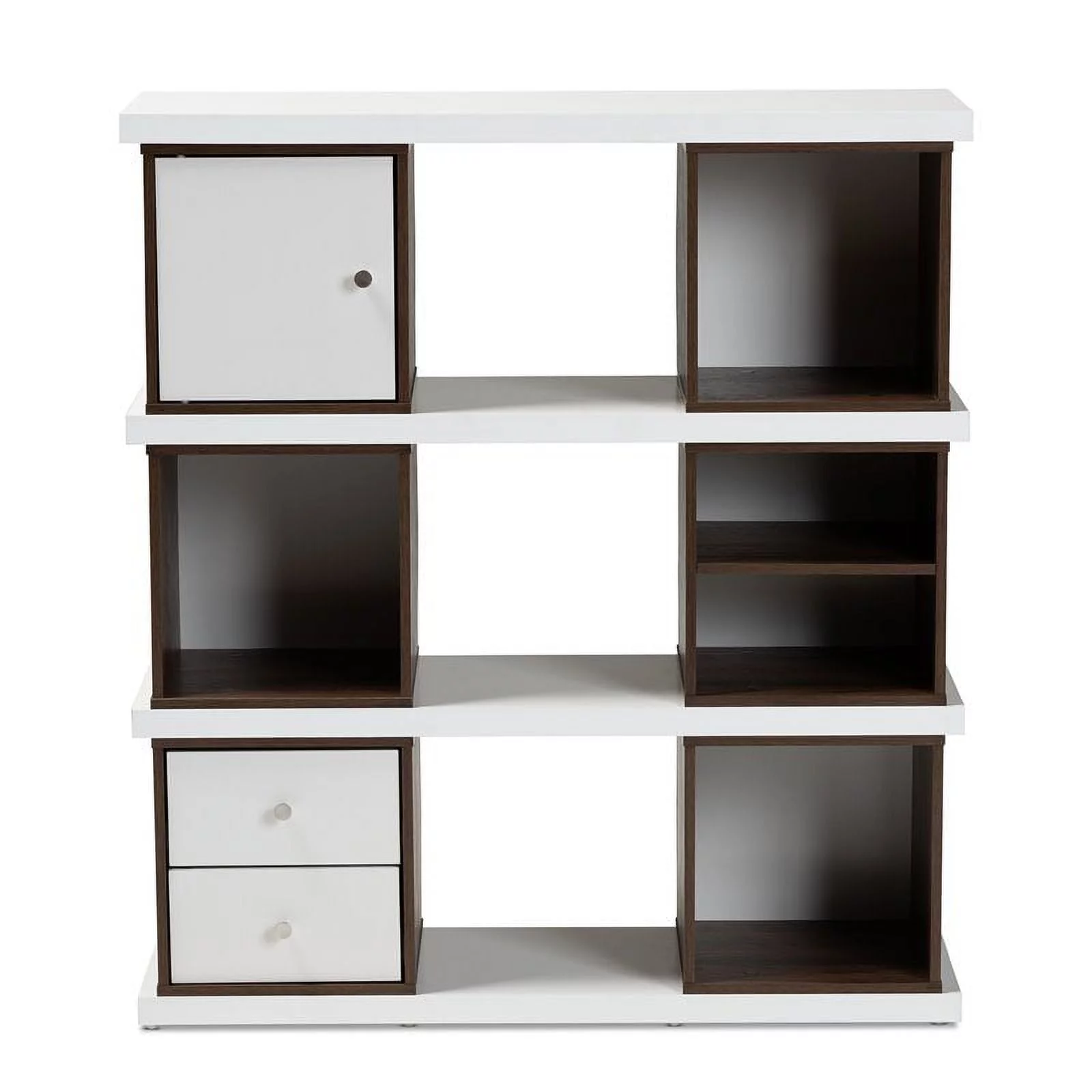 Bowery Hill Modern Two-Tone White and Walnut Finished 2-Drawer Bookcase