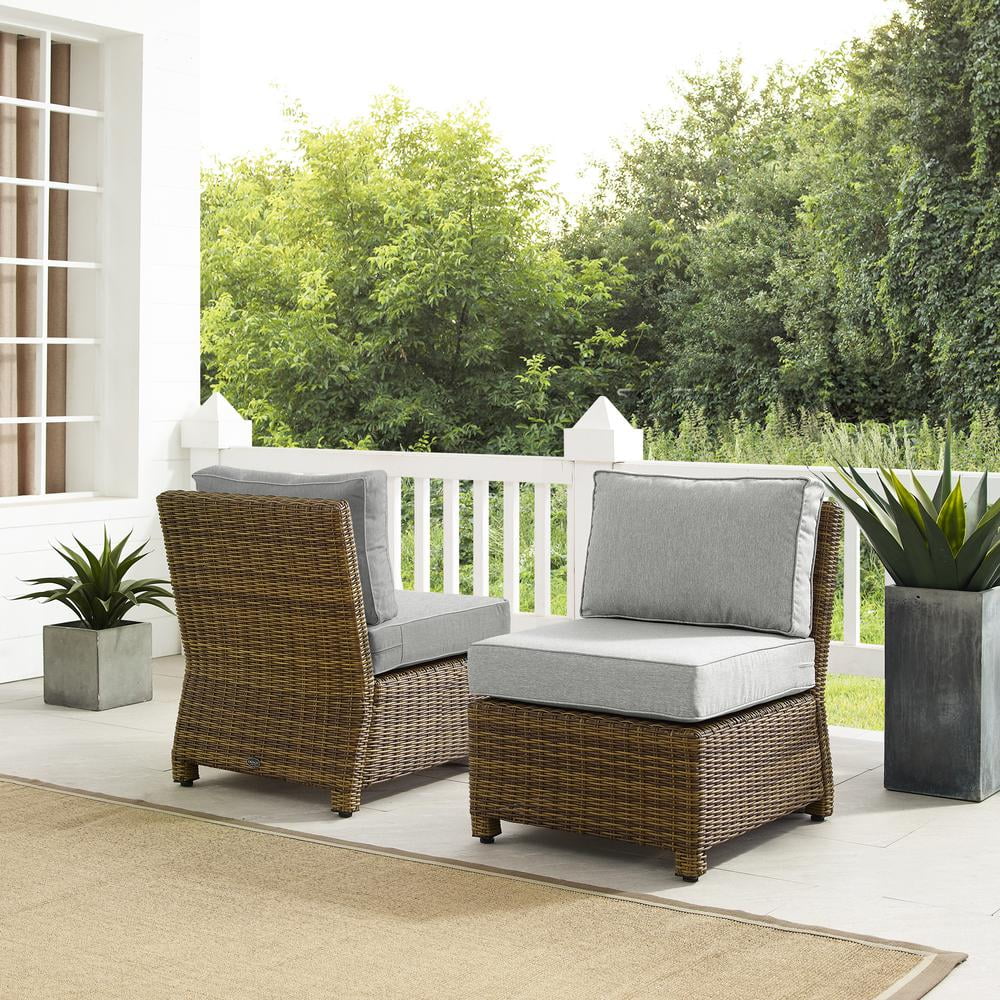 Crosley Furniture Bradenton Armless Patio Chair in Gray and Brown (Set of 2)