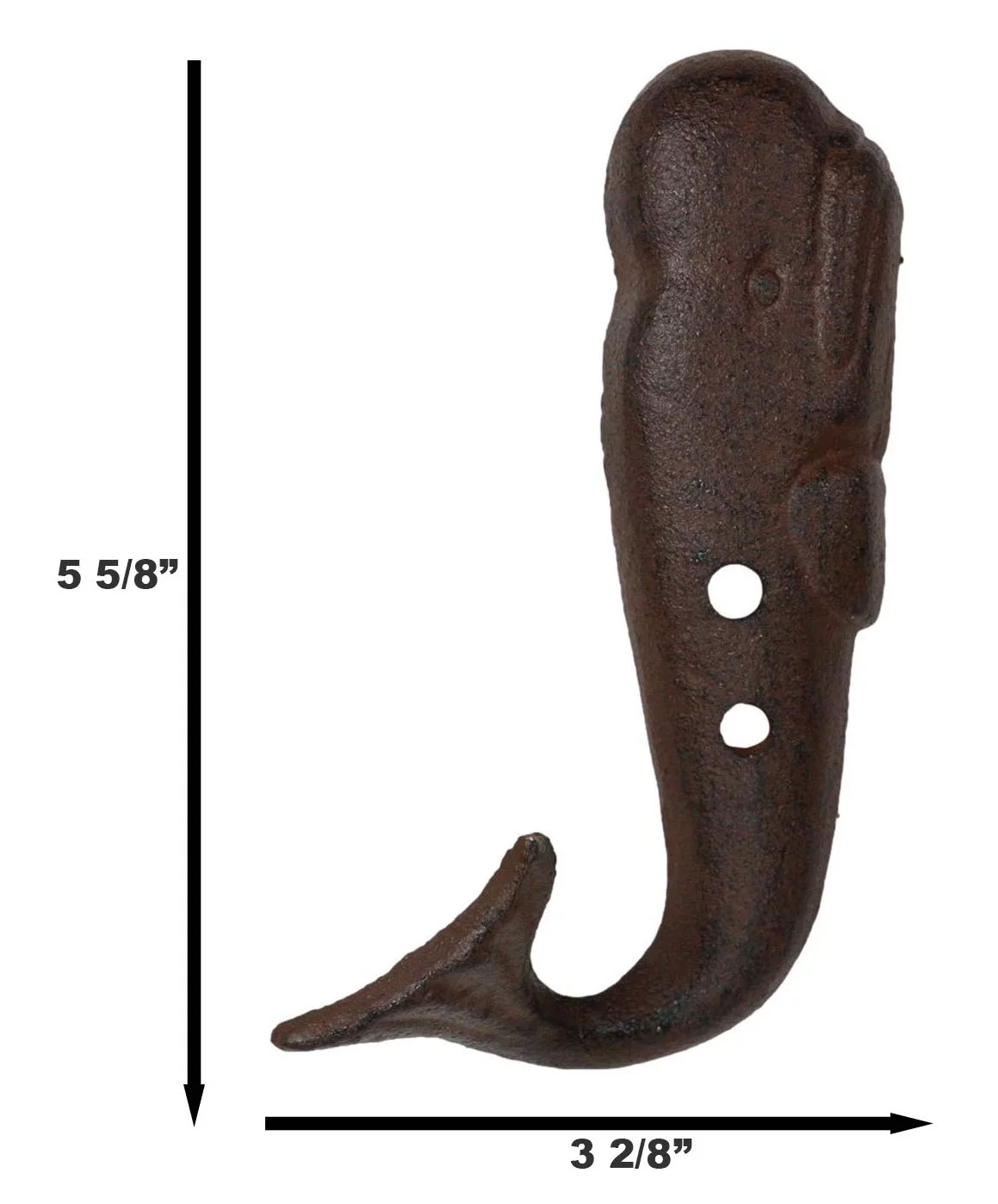 Set of 2 Cast Iron Nautical Sperm Whale Tail Wall Hooks In Rust Bronze Finish