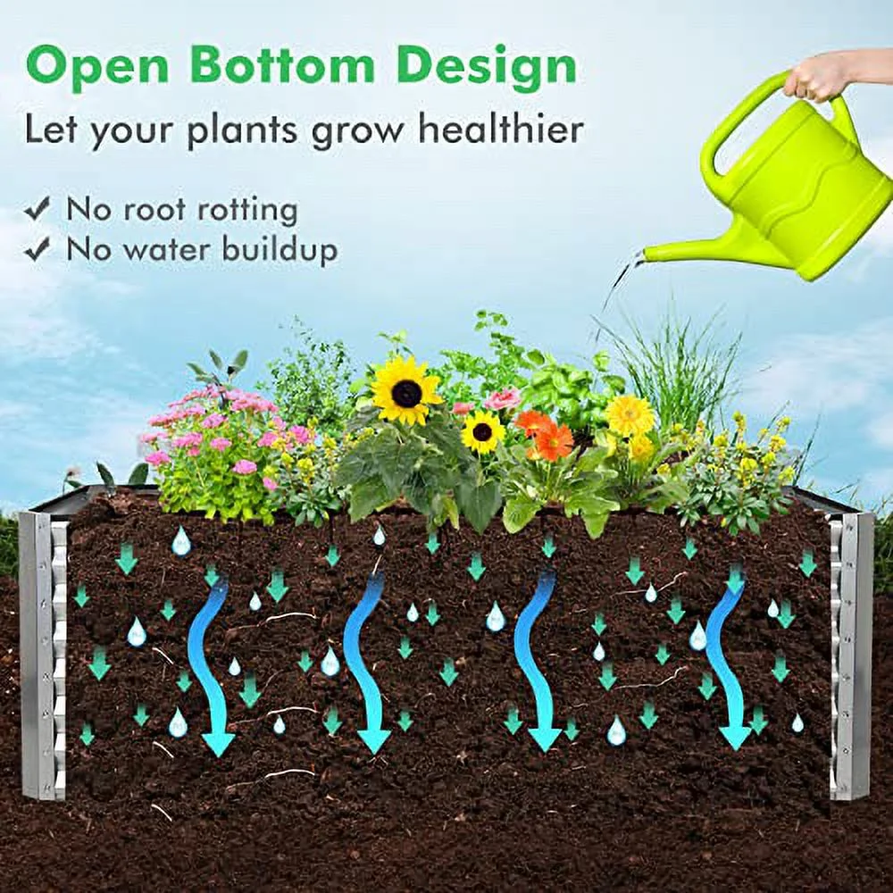 Safstar Galvanized Raised Garden Bed, 6 x 3 x 2 Ft Metal Raised Planter Box Kit with 4 Ground Stakes & 269 Gallon, Outdoor Elevated Garden Bed for Vegetables, Flowers, Herbs, Easy Assembly, Silver