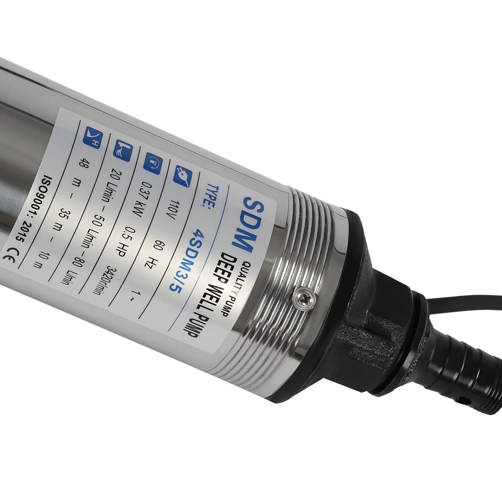 ZhdnBhnos 110V 370W Electric Powered Deep Well Pump 1/2HP 16GPM Submersible Pump Stainless Steel Water Pump