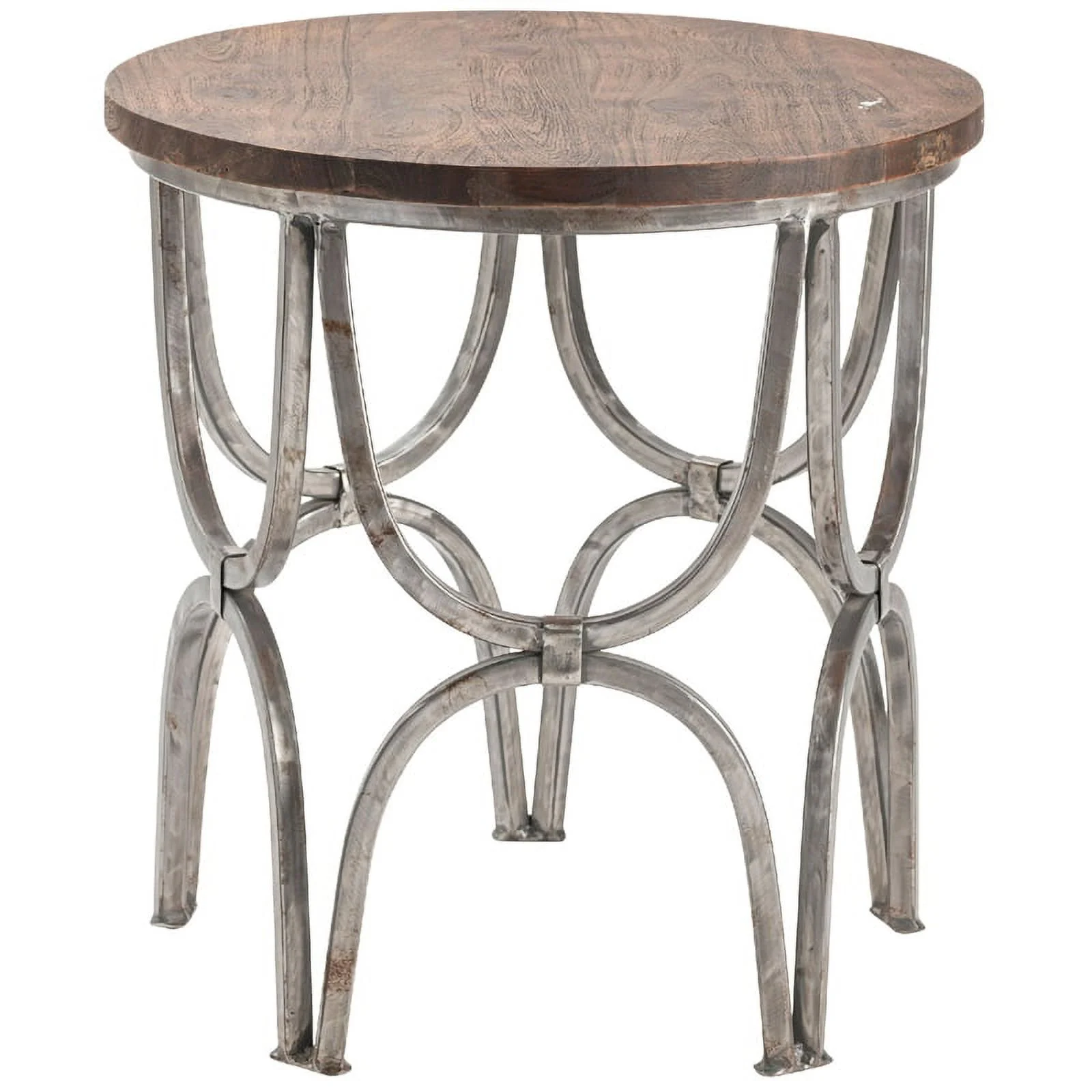 Home Square Mango Wood and Steel Round End Table in Brown - Set of 2