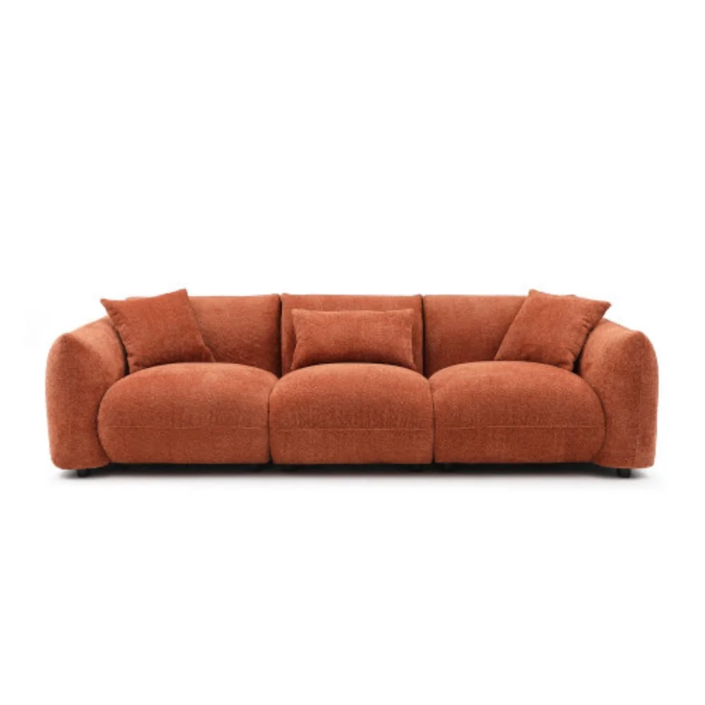 Mid Century Modern Couch 3-Seater Sofa for Living Room, Bedroom. Orange Orange + Boucle