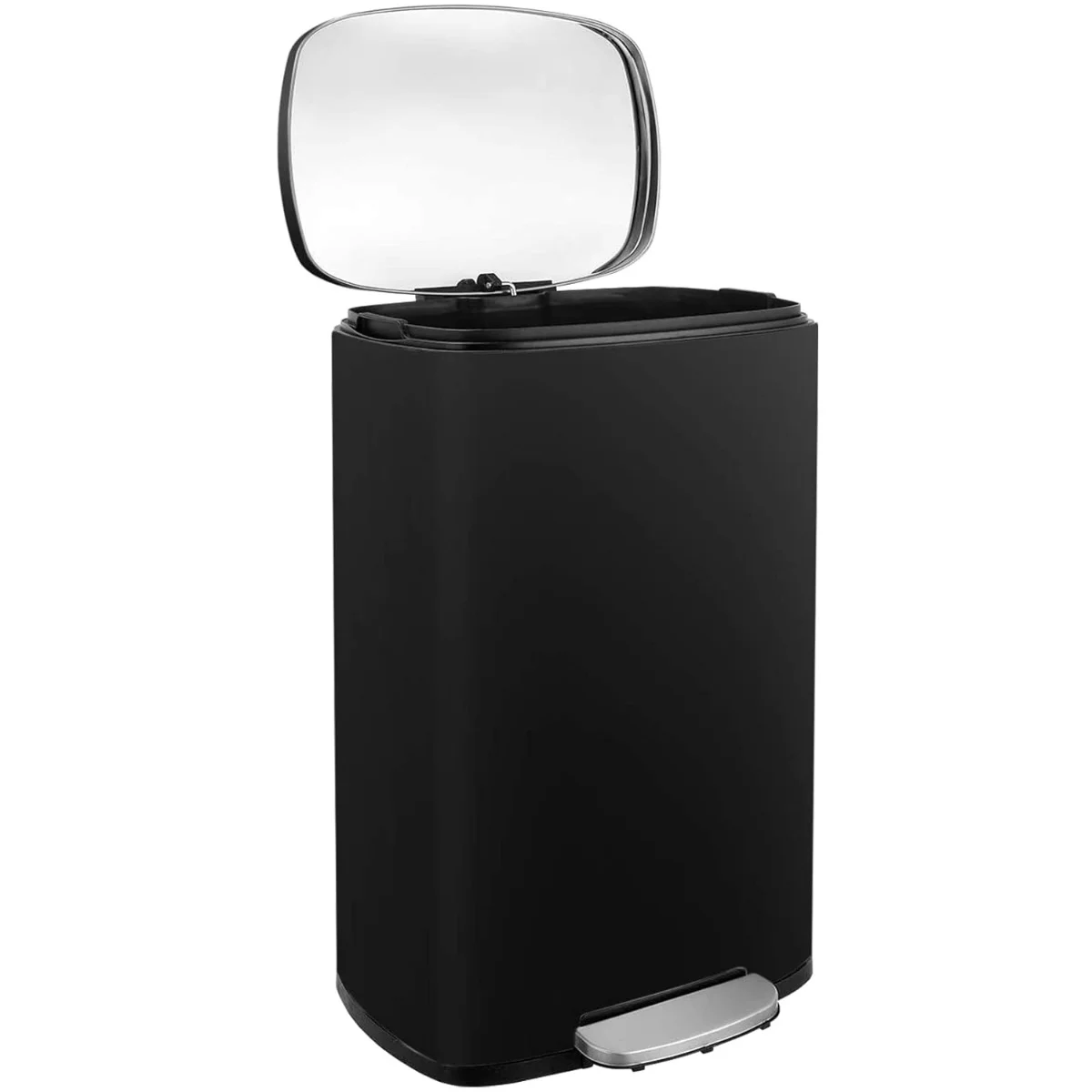 8/13.2 Gallon Step Trash Can, Stainless Steel Garbage Bin, Soft-Close Rubbish Bin with Removable Plastic Inner Bucket, Fingerprint-Proof, Lid Dustbin, Suit for Kitchen Home (Black, 50L)