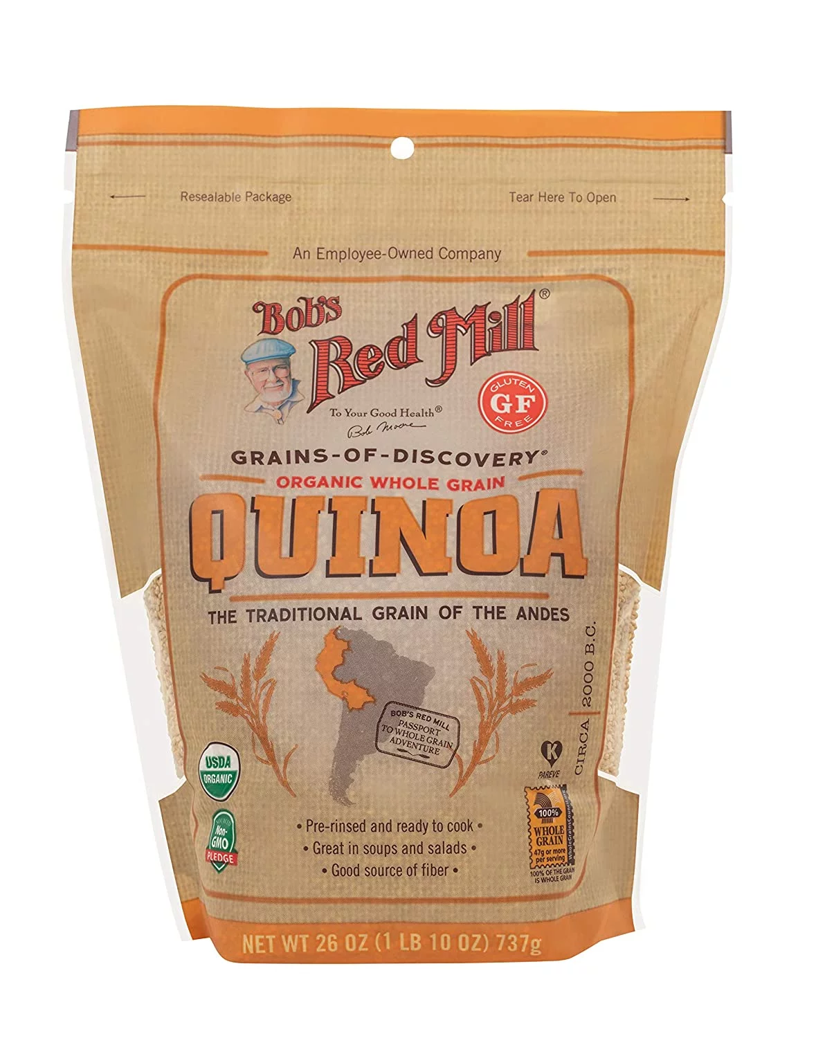 Bob's Red Mill Organic Whole Grain Quinoa Gluten Free 26 oz Pack of 3