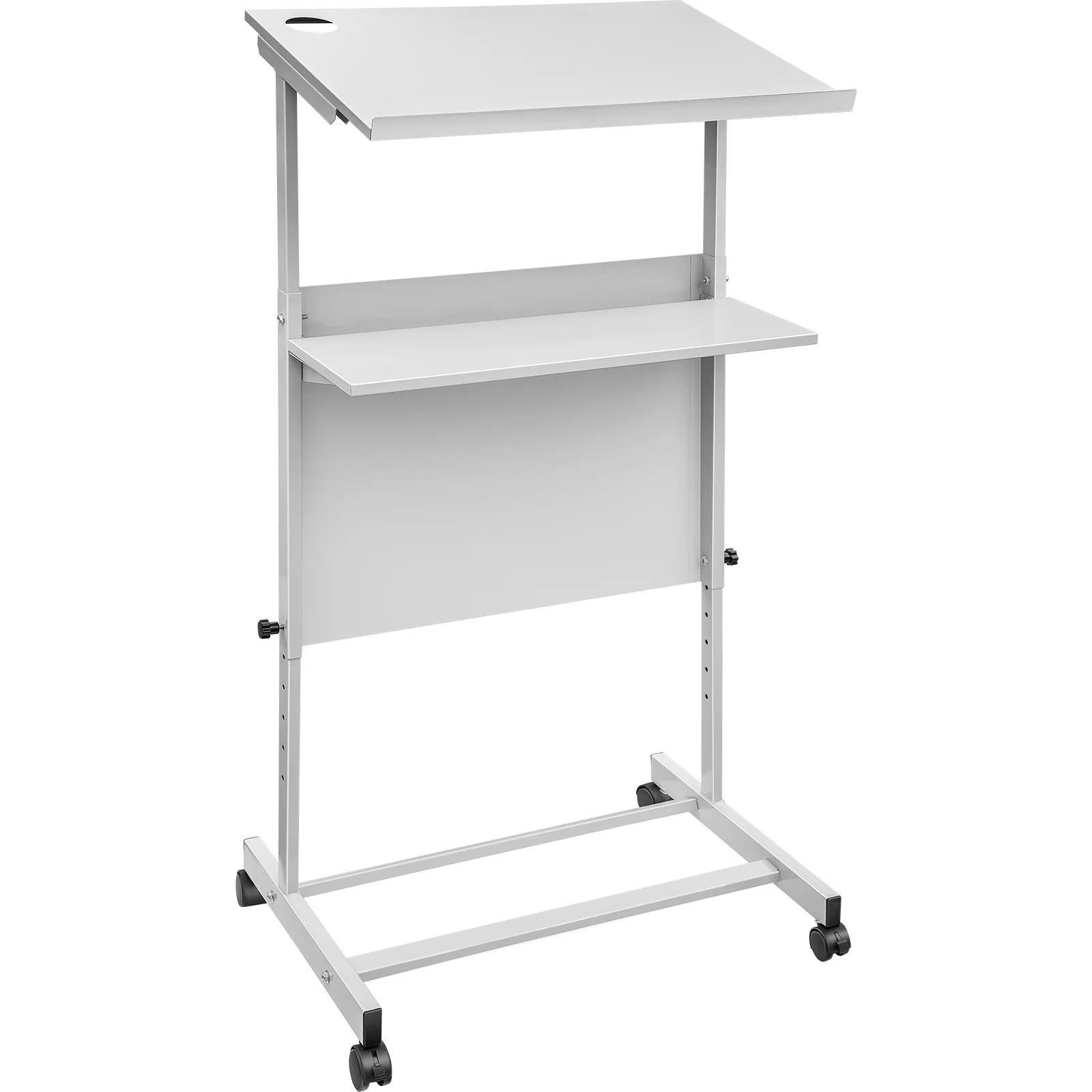 VEVOR Standing Lectern, Height Adjustment Portable Pulpit, 4 Rolling Casters Lectern Podium Stand, Lower Storage Shelf Floor Lectern Podium, White Lecterns & Podiums for Classroom, Concert, Church