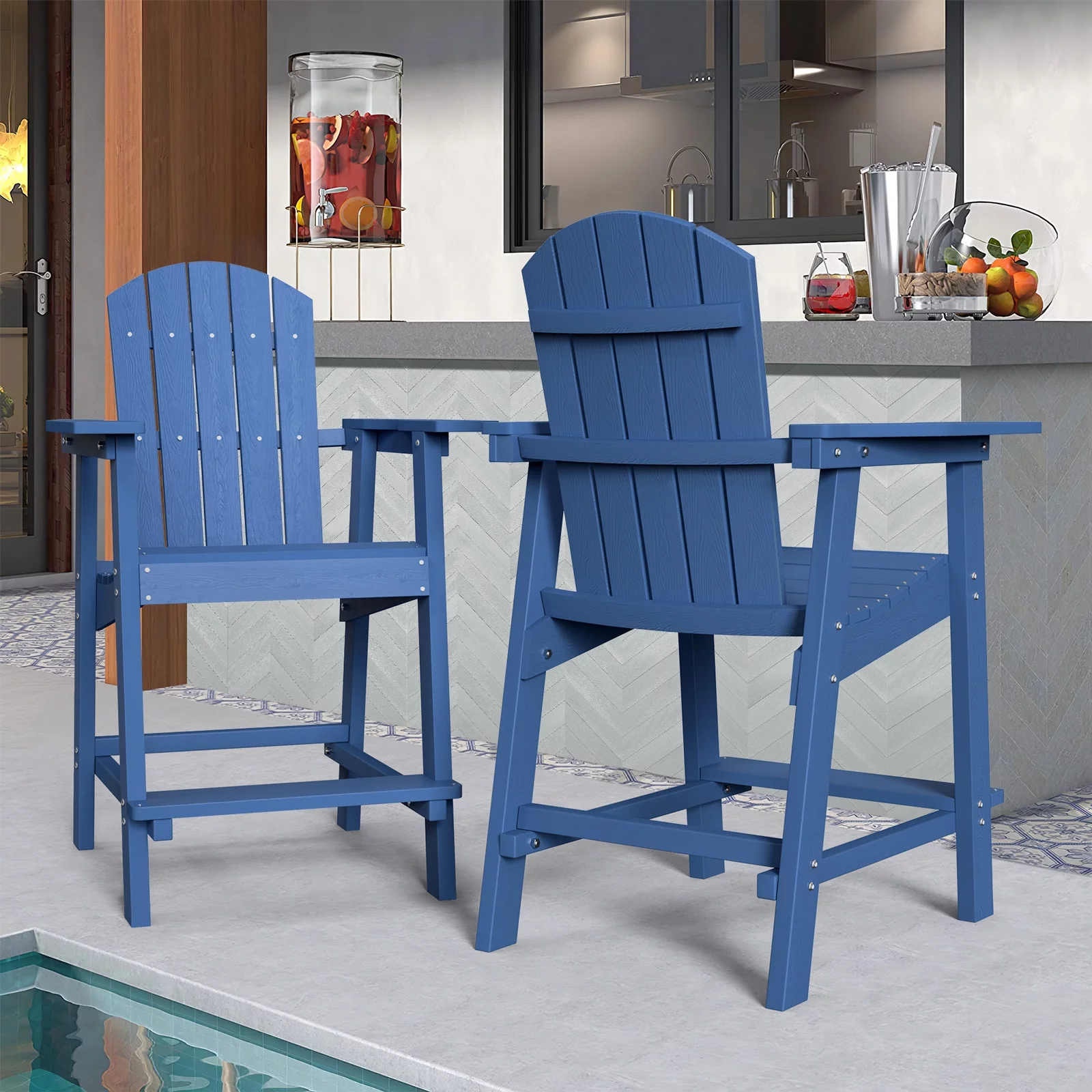 Dextrus 3Pcs Outdoor Patio, Adirondack Chair Set of 2 Barstools Weather Resistant Seat with Connecting Tray,Blue