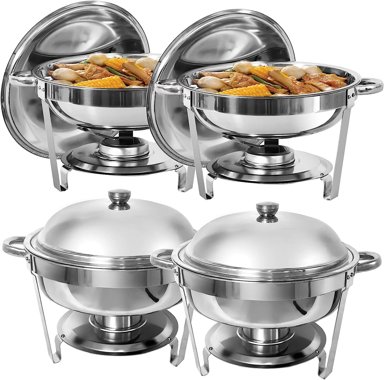 Jacgood 6 Qt Chafing Dish Buffet Set,4 pack Stainless Steel Round Chafers and Buffet Warmers Sets with Food and Water Trays for Catering