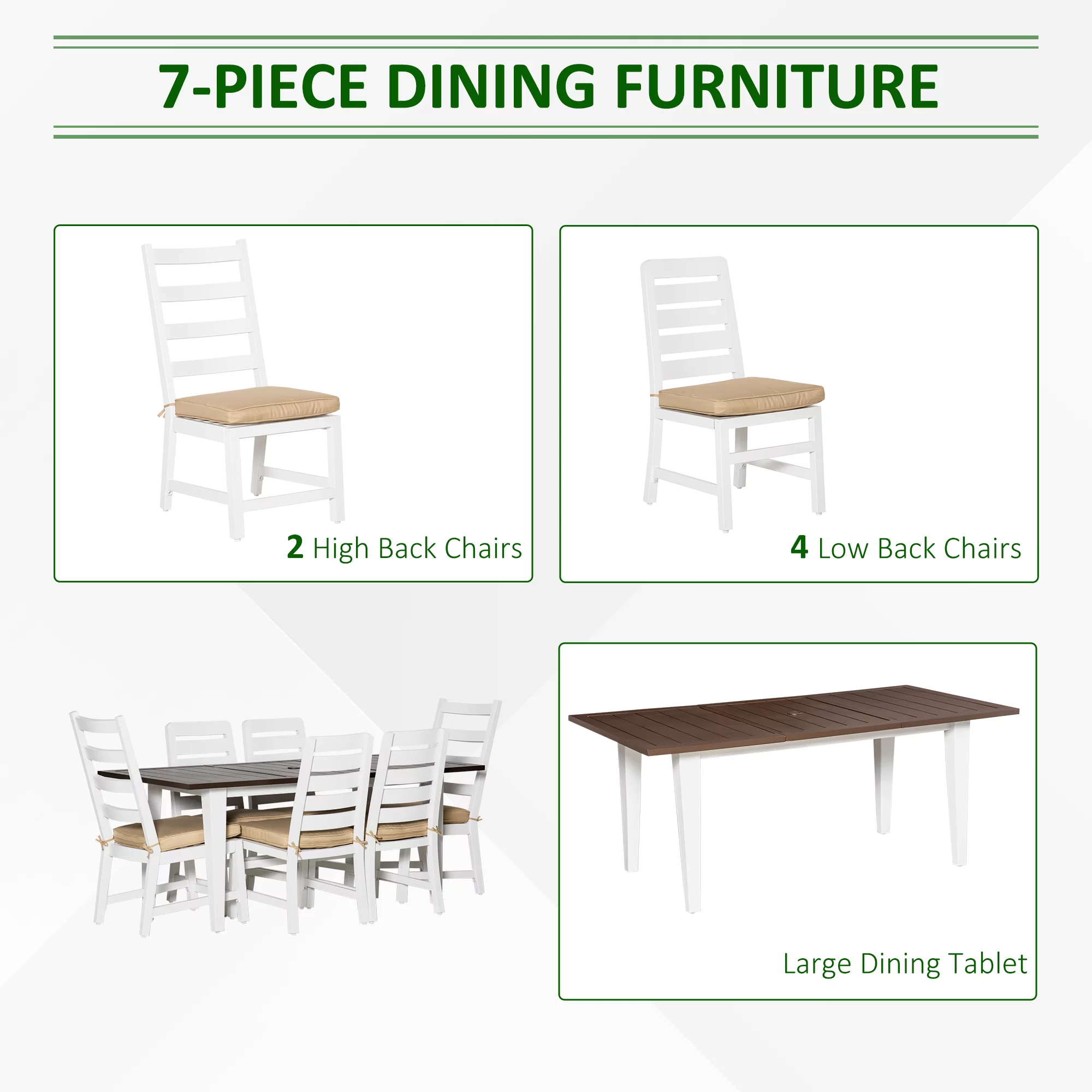 Outsunny 7 Piece Patio Dining Set with Cushions, Beige