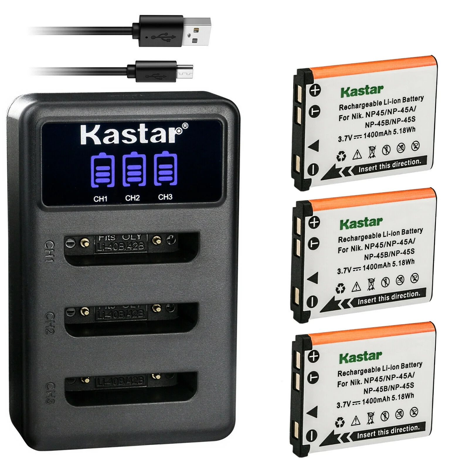 Kastar 3 Pack Battery and LCD Triple USB Charger Compatible with Fujifilm FinePix Z808EXR Z900EXR Z909EXR Z950EXR Z1000EXR Z1010EXR Z2000EXR, instax Mini 90, instax SHARE SP-2 Cameras