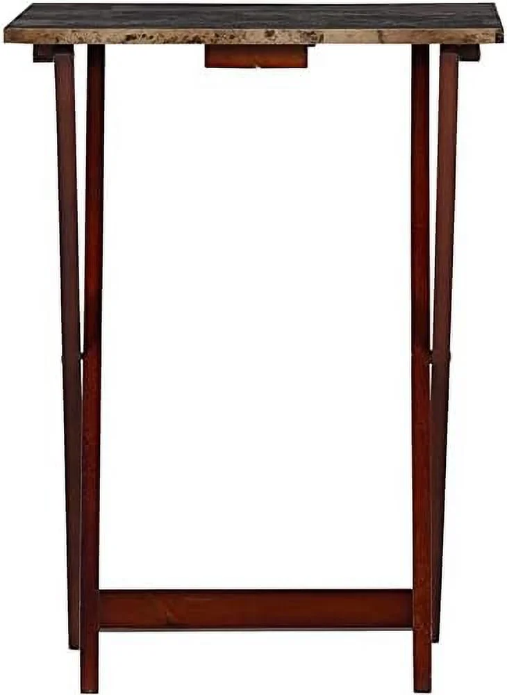 FDXCKJP 5 Piece Set Compass Print Wood Folding TV Tray Table Stand in Gray  4 Tray Tables & 1 Stand