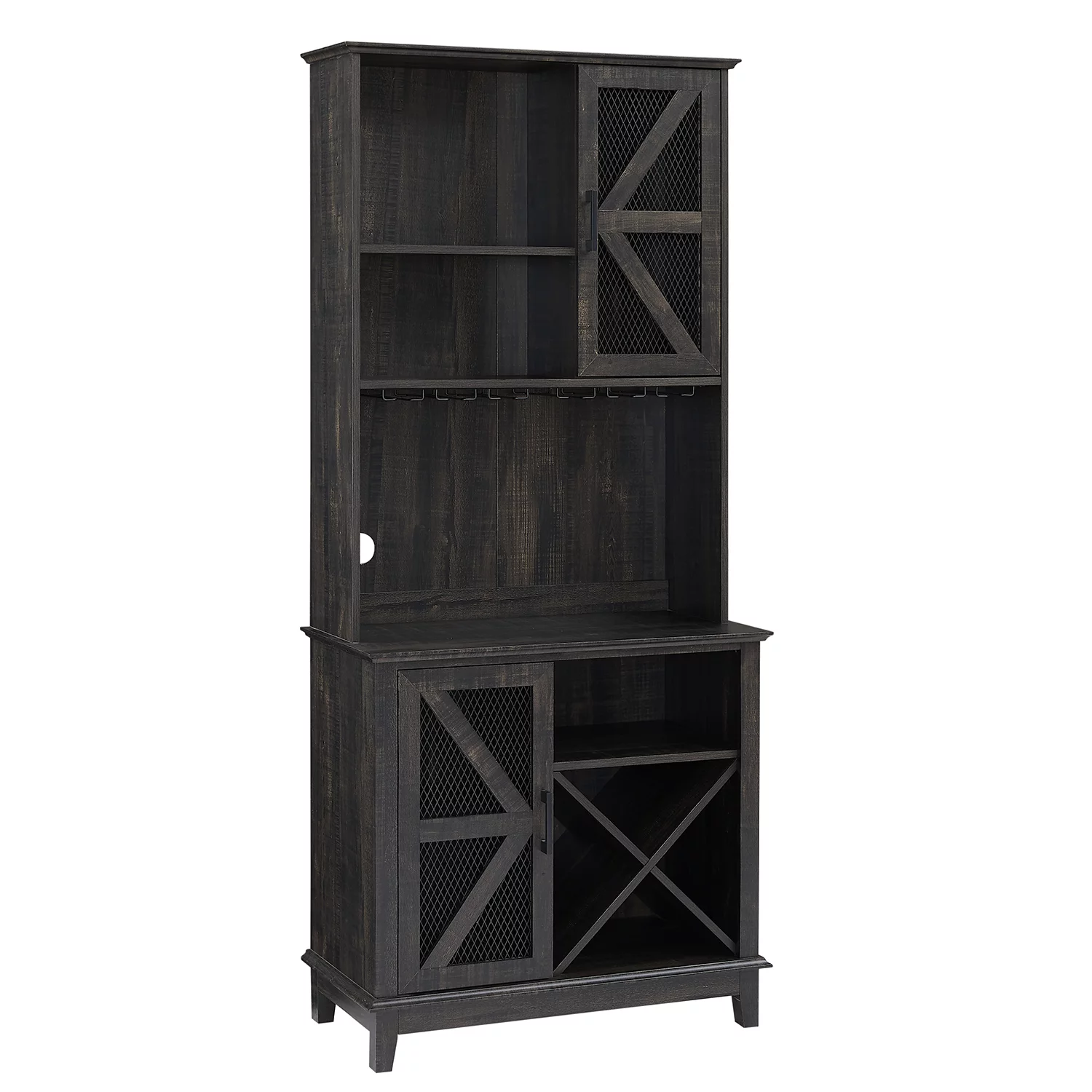 Home Source Elegant Charcoal Bar Unit, and Microwave Cabinet