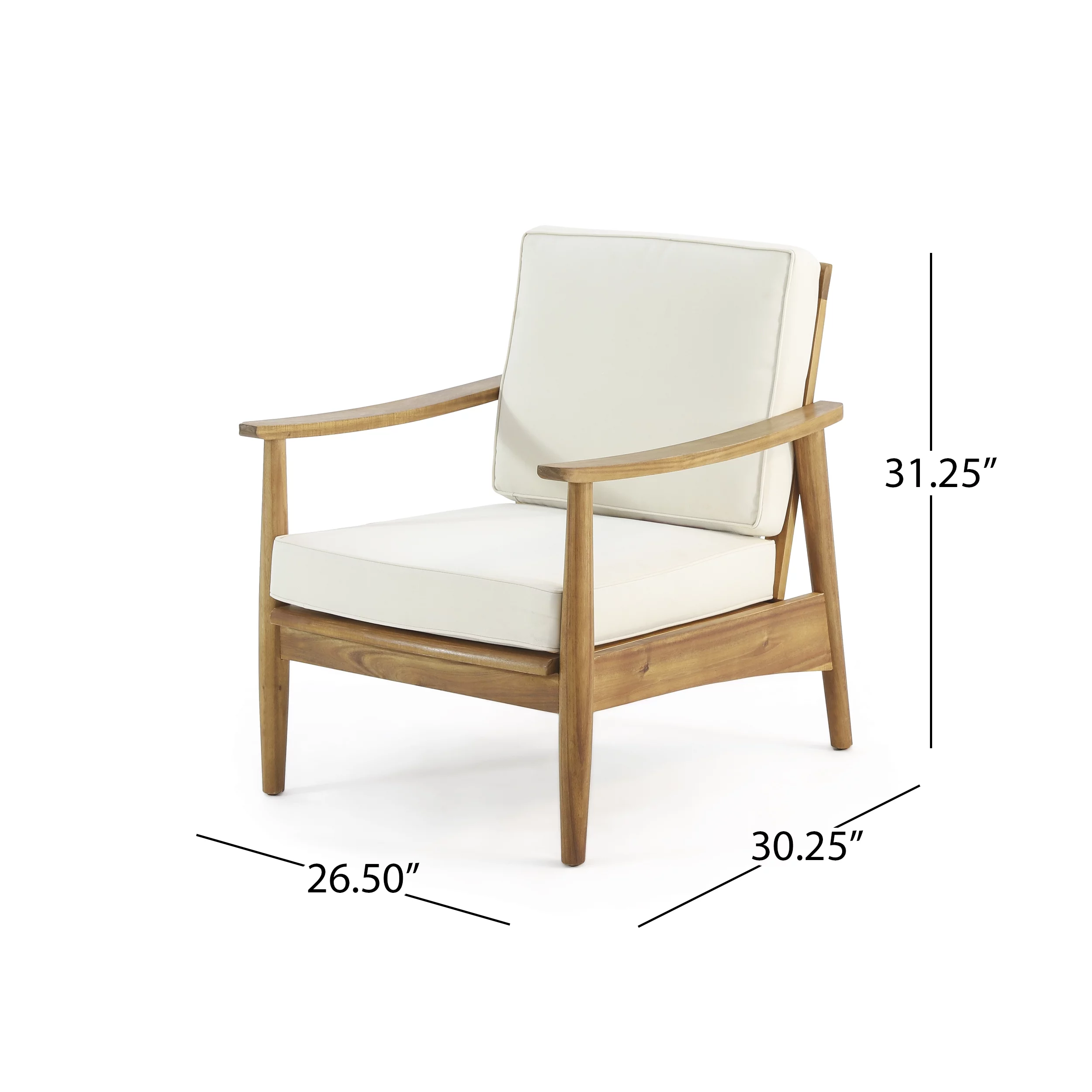GDF Studio Emmry Outdoor Acacia Wood Club Chair, Teak and Beige