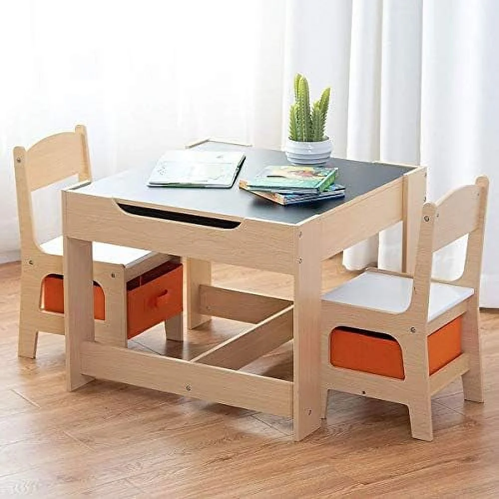 CHYTRE Table and Chair Set  3 in 1 Wooden Activity Table for Toddlers Arts  Crafts  Drawing  Reading  Playroom  Toddler w/ 2 in 1 Tabletop   Space  Gift for Boy & Girl