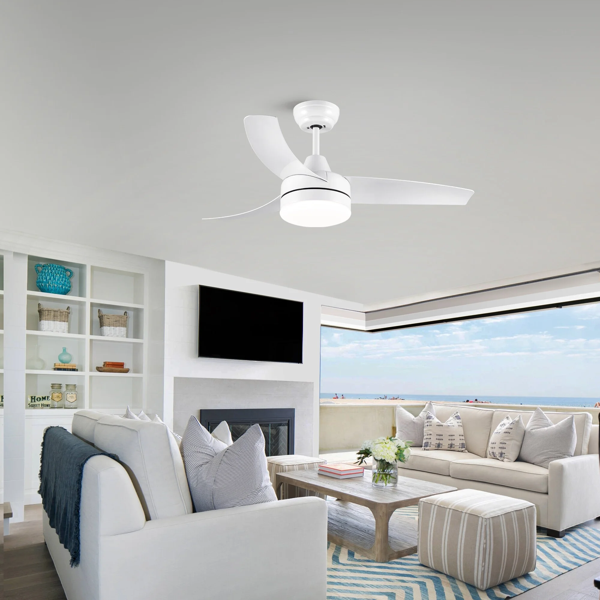 42 in. Matte White Ceiling Fan with light and Remote Control - 42 inches