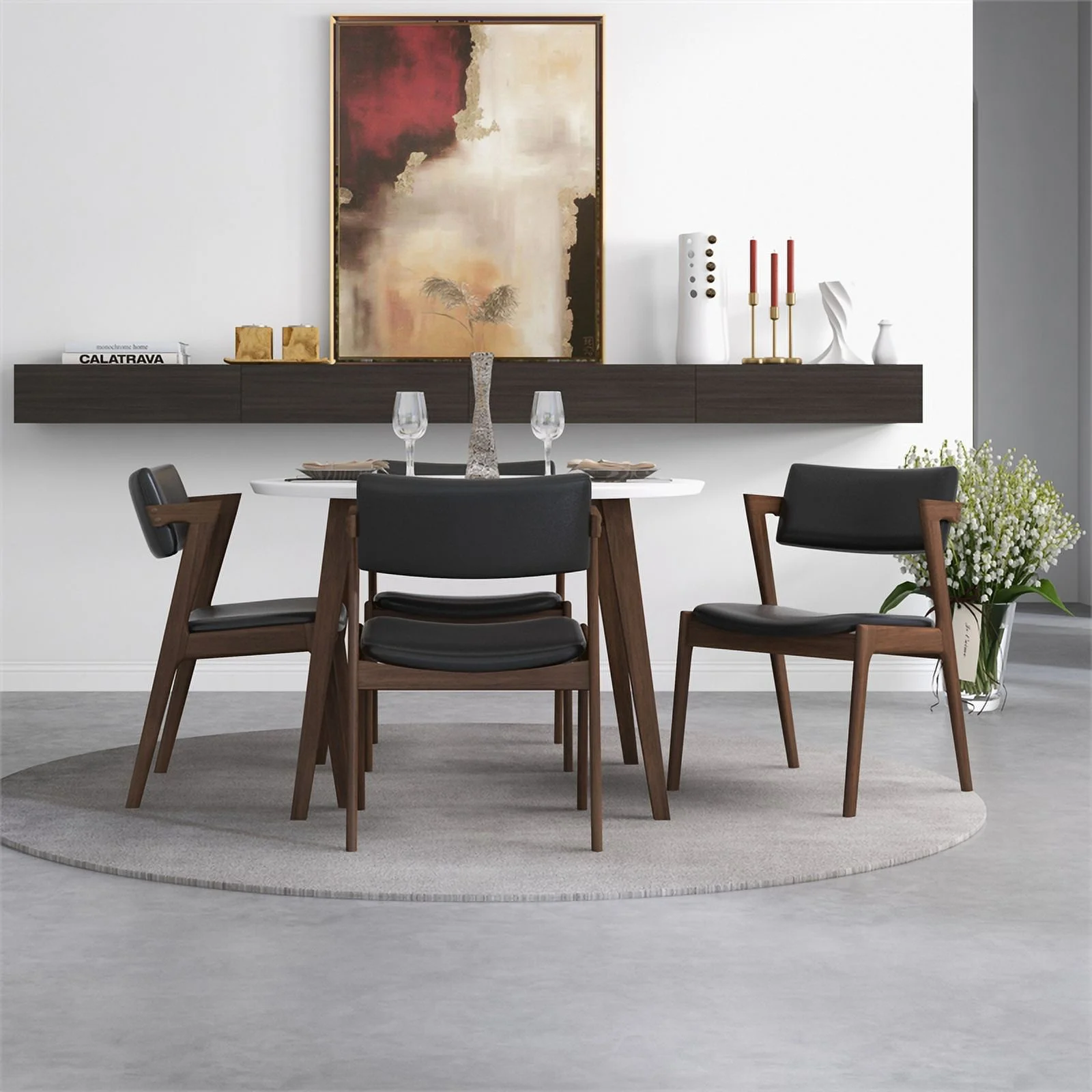 Ilkan Modern Solid Wood Walnut Dining Room & Kitchen Table and Chair Set of 4