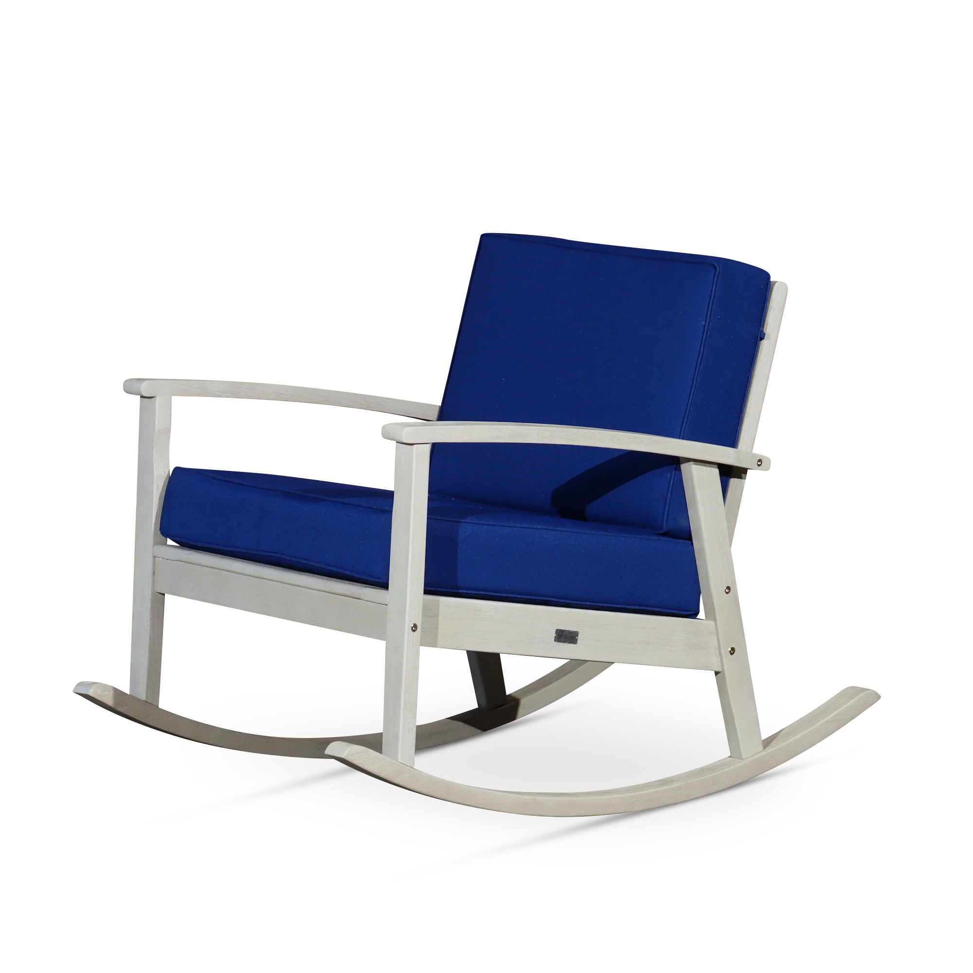 DTY Outdoor Living Longs Peak Deep Seat Eucalyptus Rocker - Driftwood Gray Finish, Navy Cushions