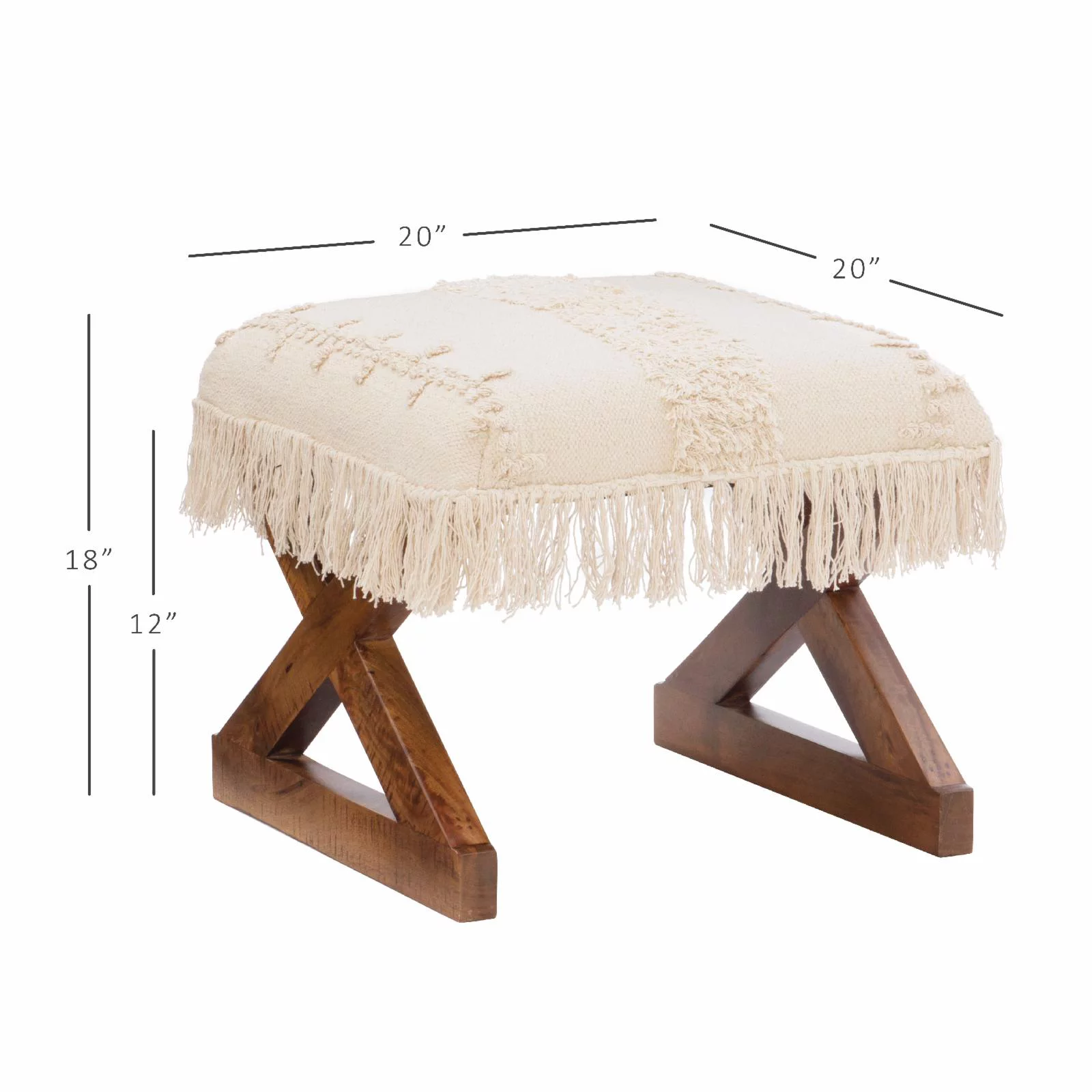 Powell Tarragon Pouf Top  Bench - Brown with Off-White