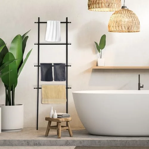 TJCGDTY Blanket Ladder  Wooden Blanket Holder  Blanket Quilt Holder Rack Decorative Ladder   Blanket Ladder  Rack for The Bedroom Bathroom Home Decor  Black