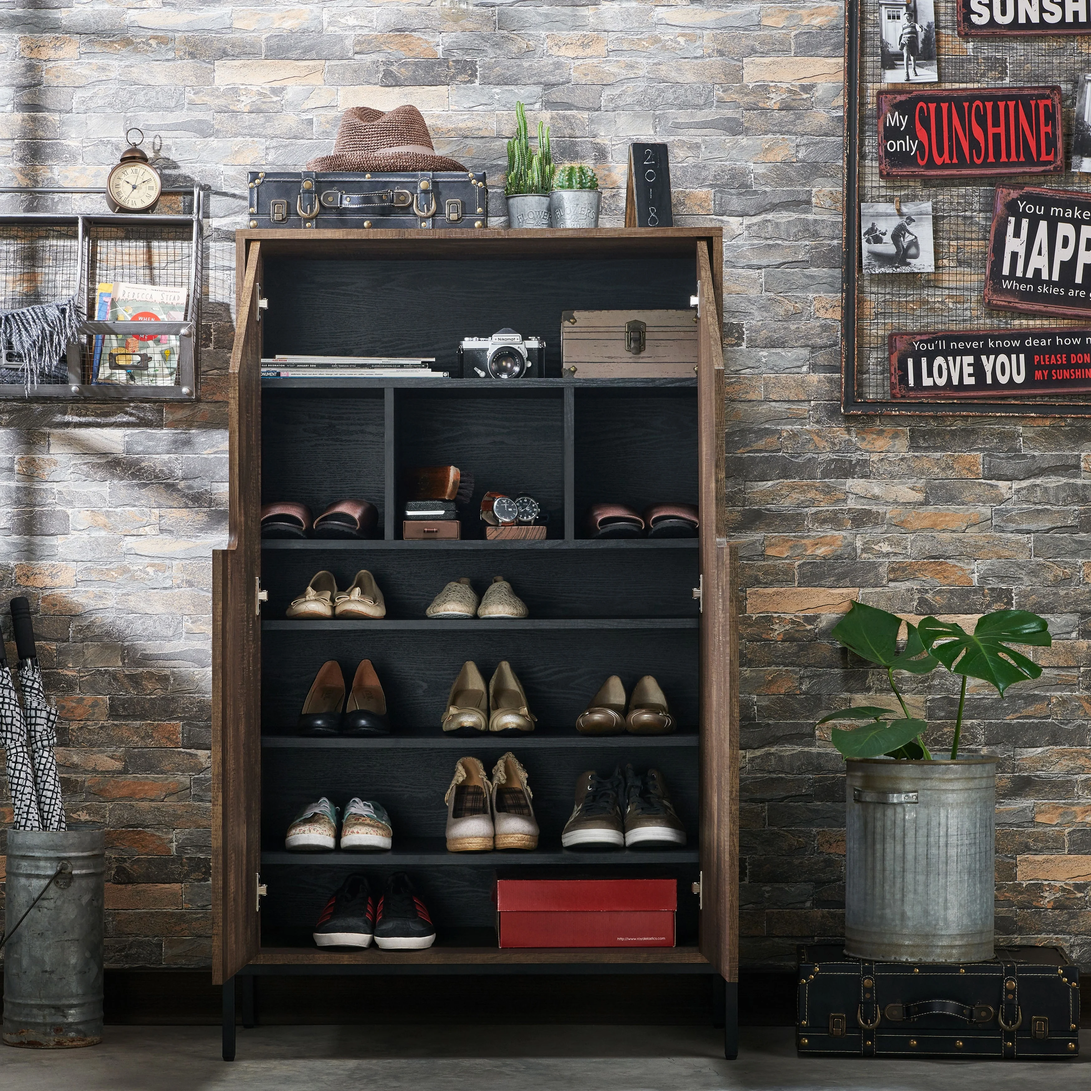 Denhour DH BASIC Urban Reclaimed Oak 15-Pair Shoe Cabinet by