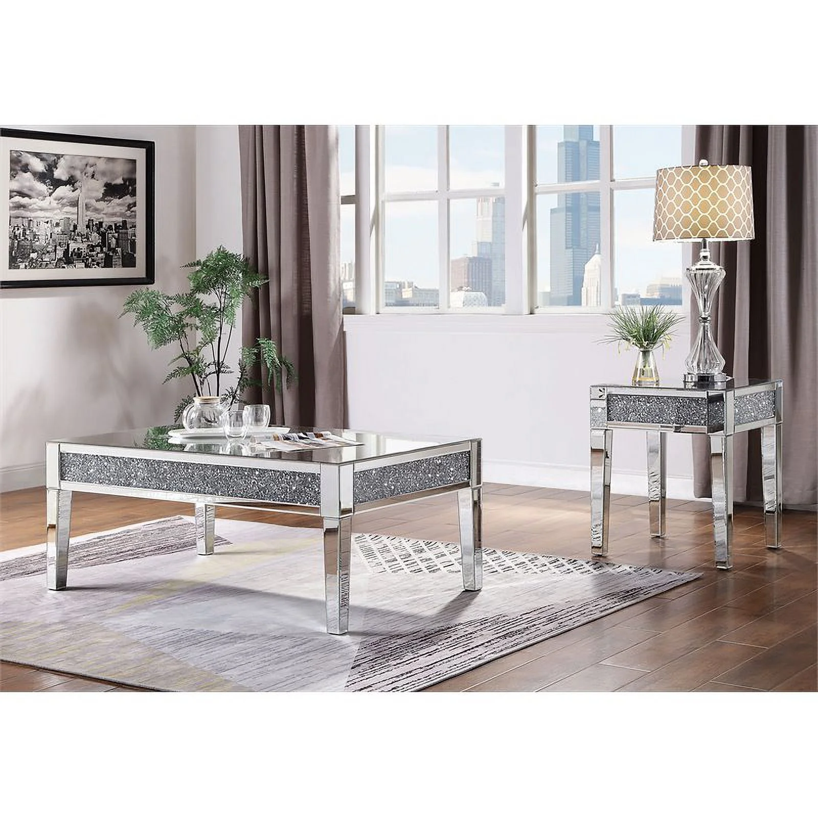 Home Square 2-Piece Set with Glass Coffee Table and Accent End Table