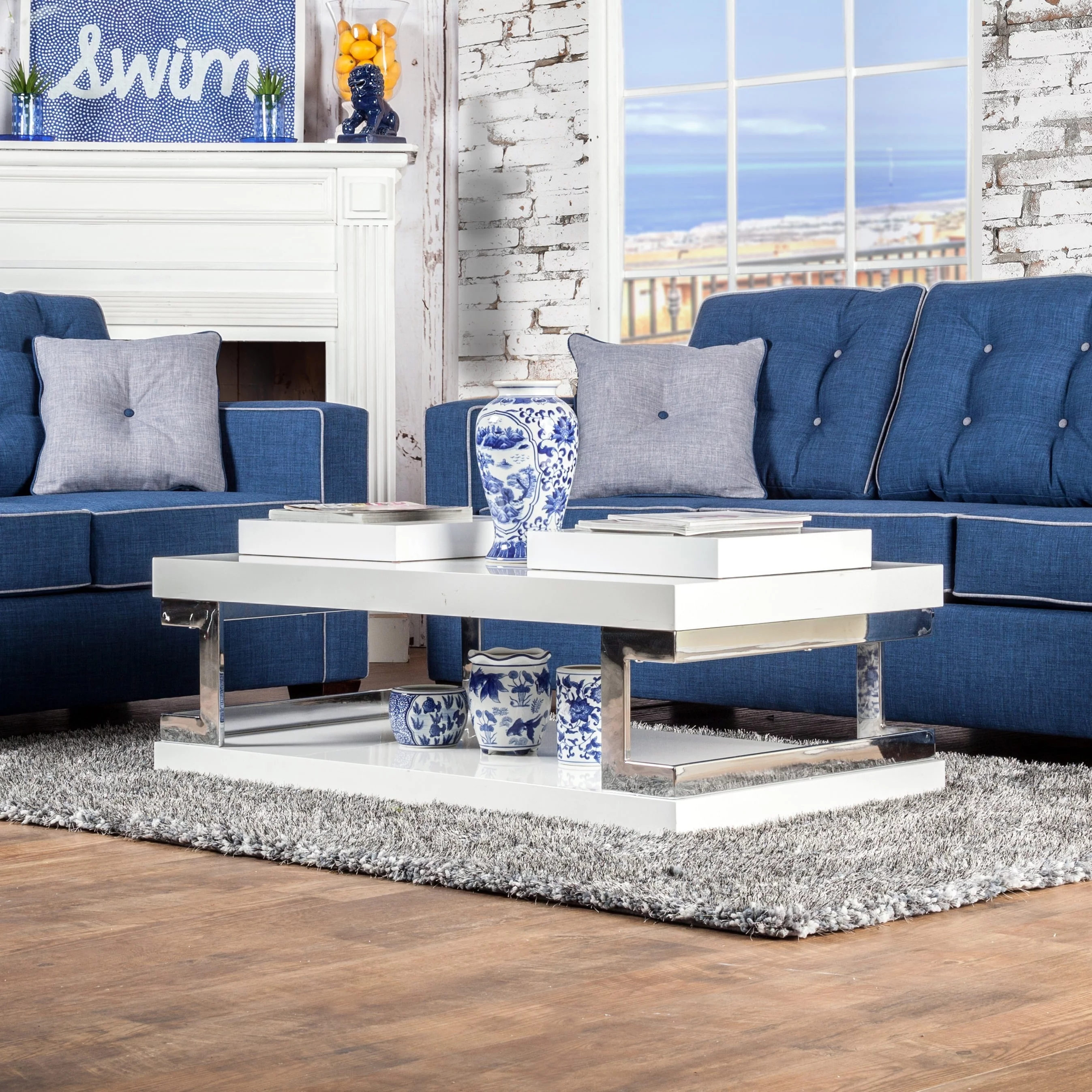 Furniture of America Wazy Modern White 47-inch Metal 1-Shelf Coffee Table by