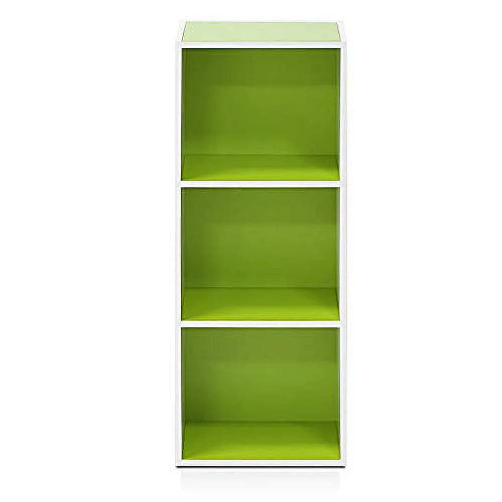 Furinno Pasir 3-Tier Open Shelf Bookcase, White/Green 11003WH/GR