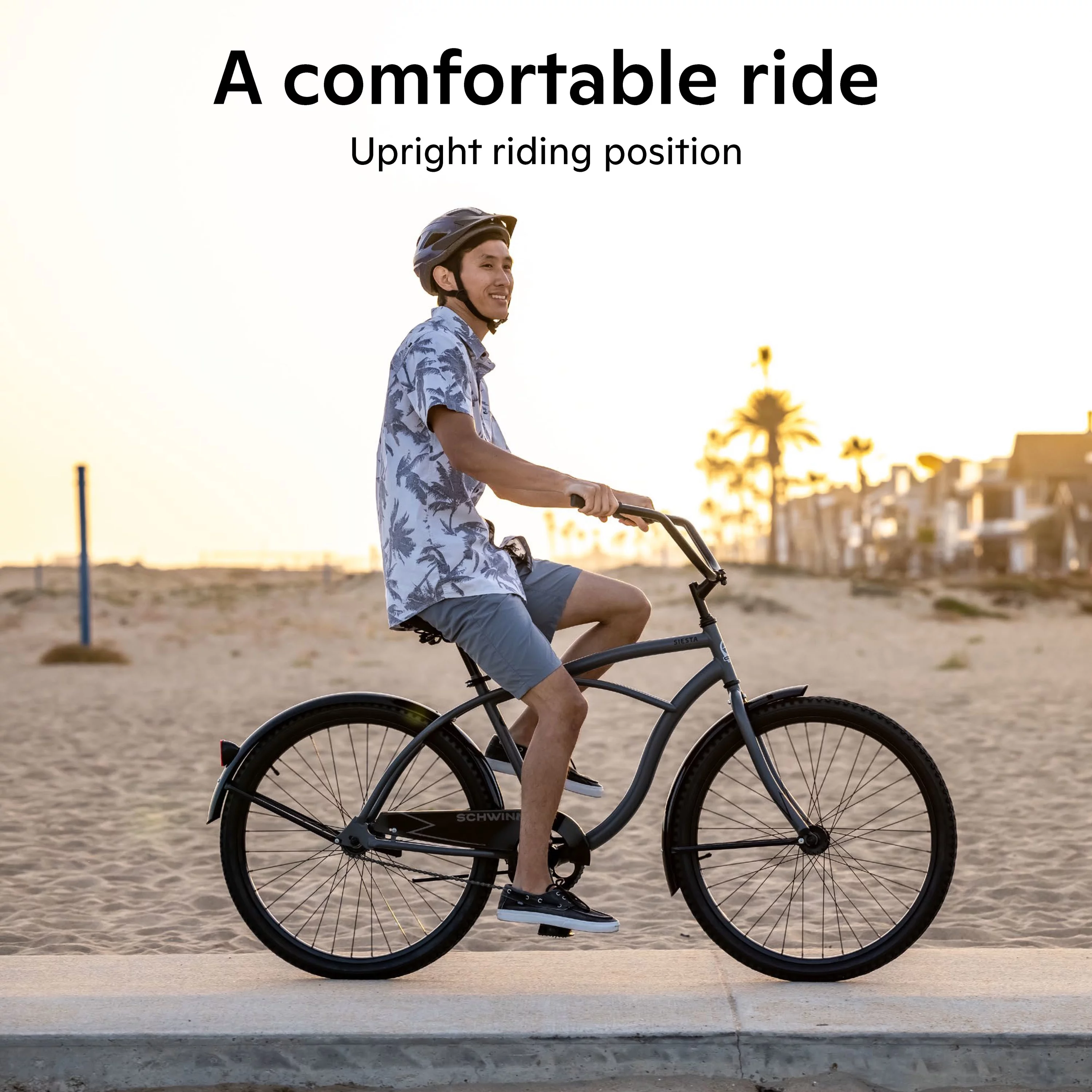 Schwinn Siesta cruiser bike, single speed, 26-inch wheels, charcoal, mens style