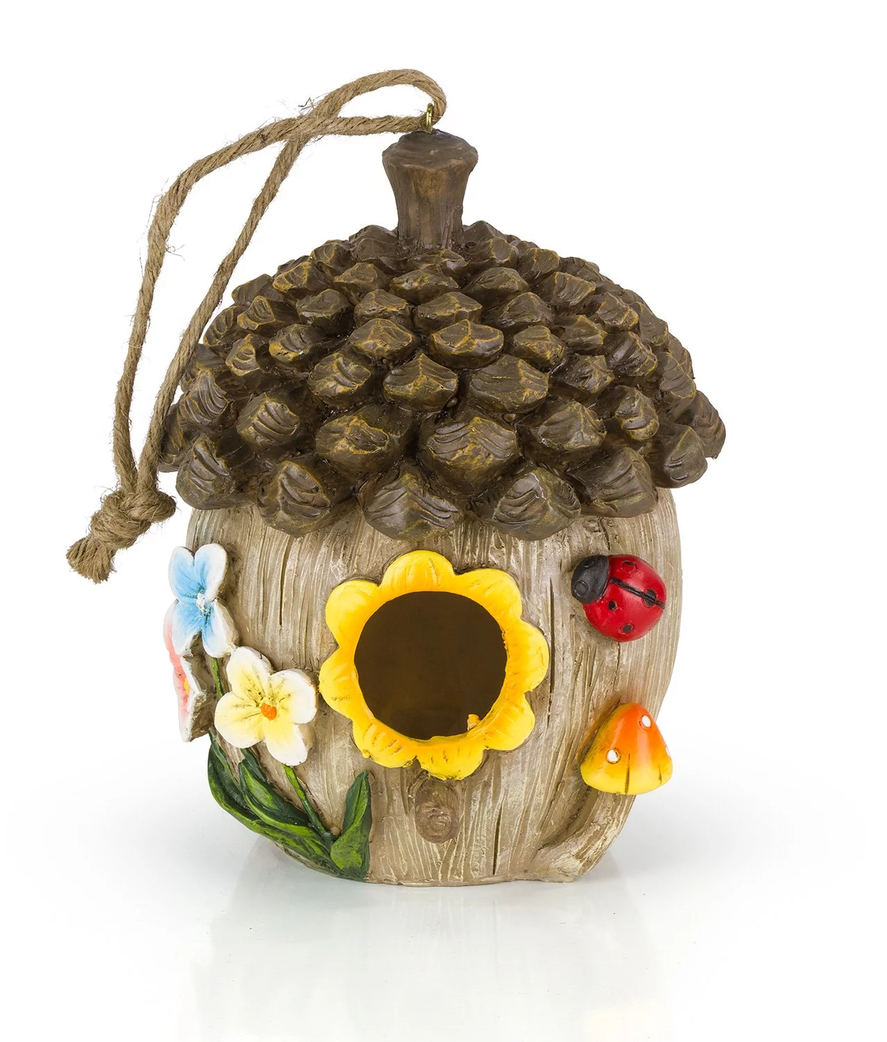 Dawhud Direct Hand-Painted Hanging Bird House for Outside - Acorn Cottage Decorative Wooden Birdhouse for Outdoor Garden and Patio Décor