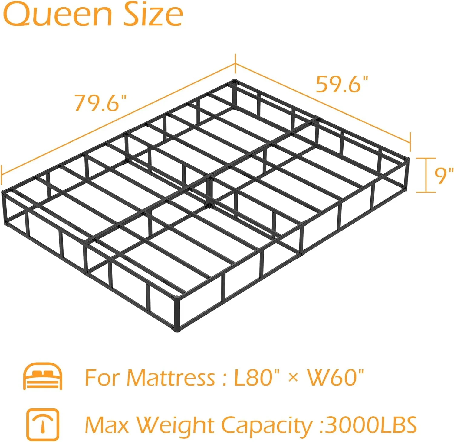 9 Inch Box Spring for Queen Bed, Heavy Duty Metal Box Spring Bed Base with Fabric Cover, Mattress Foundation, Easy Assembly, Noise Free, Black