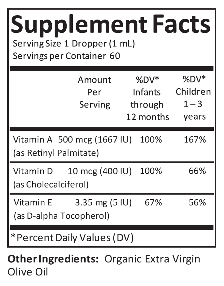 Kiddivit Baby Vitamin A&D Liquid Drops With Vitamin E - 60 Daily Servings, 2 FL OZ (60 mL) - Dropper Included, Glass Bottle - Sugar Free, Gluten Free, Vegetarian Friendly