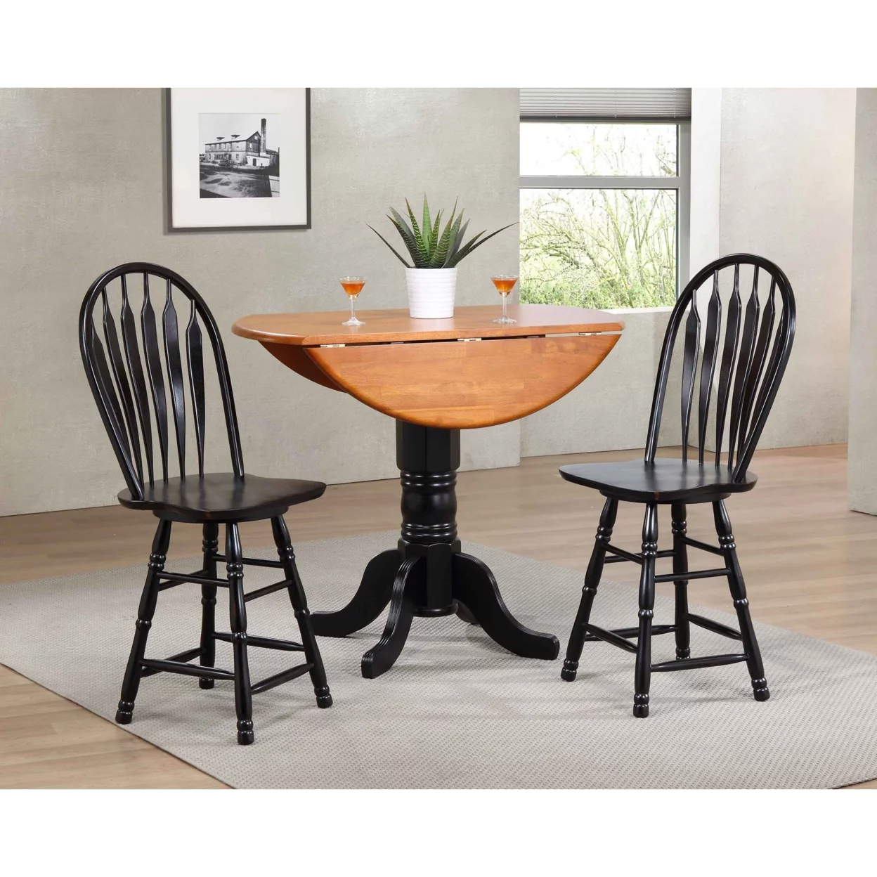 Black Cherry Selections 3-Piece Round Wood Top With Cherry Extendable Dining Set - Antique Black