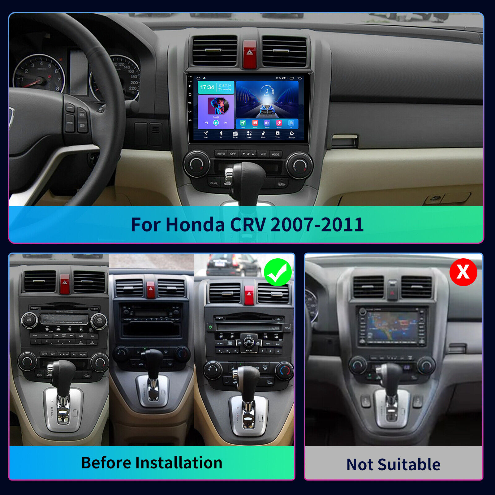 4+32G For Honda CRV 2007-2011 Carplay 9.2