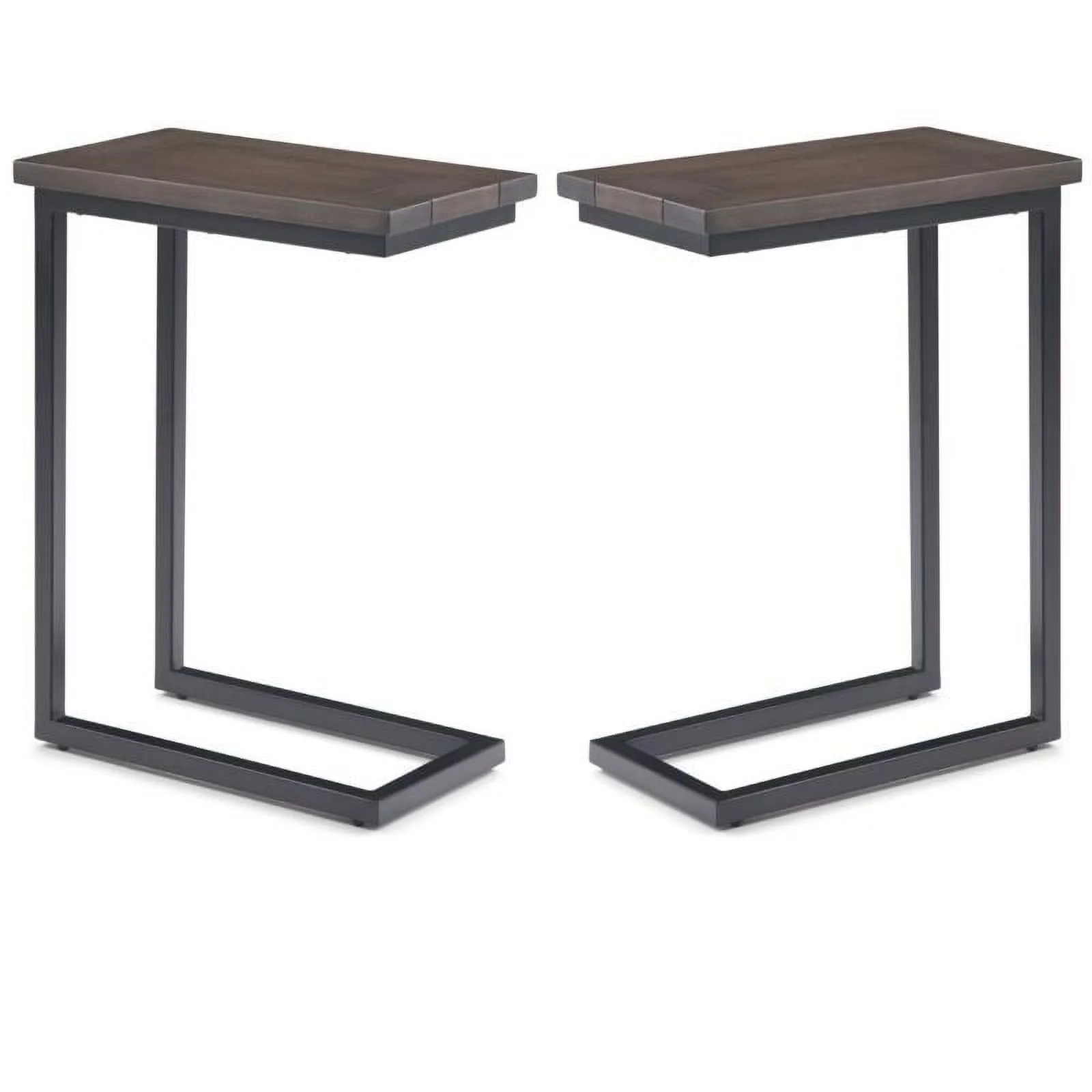 Home Square 2-Piece Contemporary End Table Set in Walnut and Black