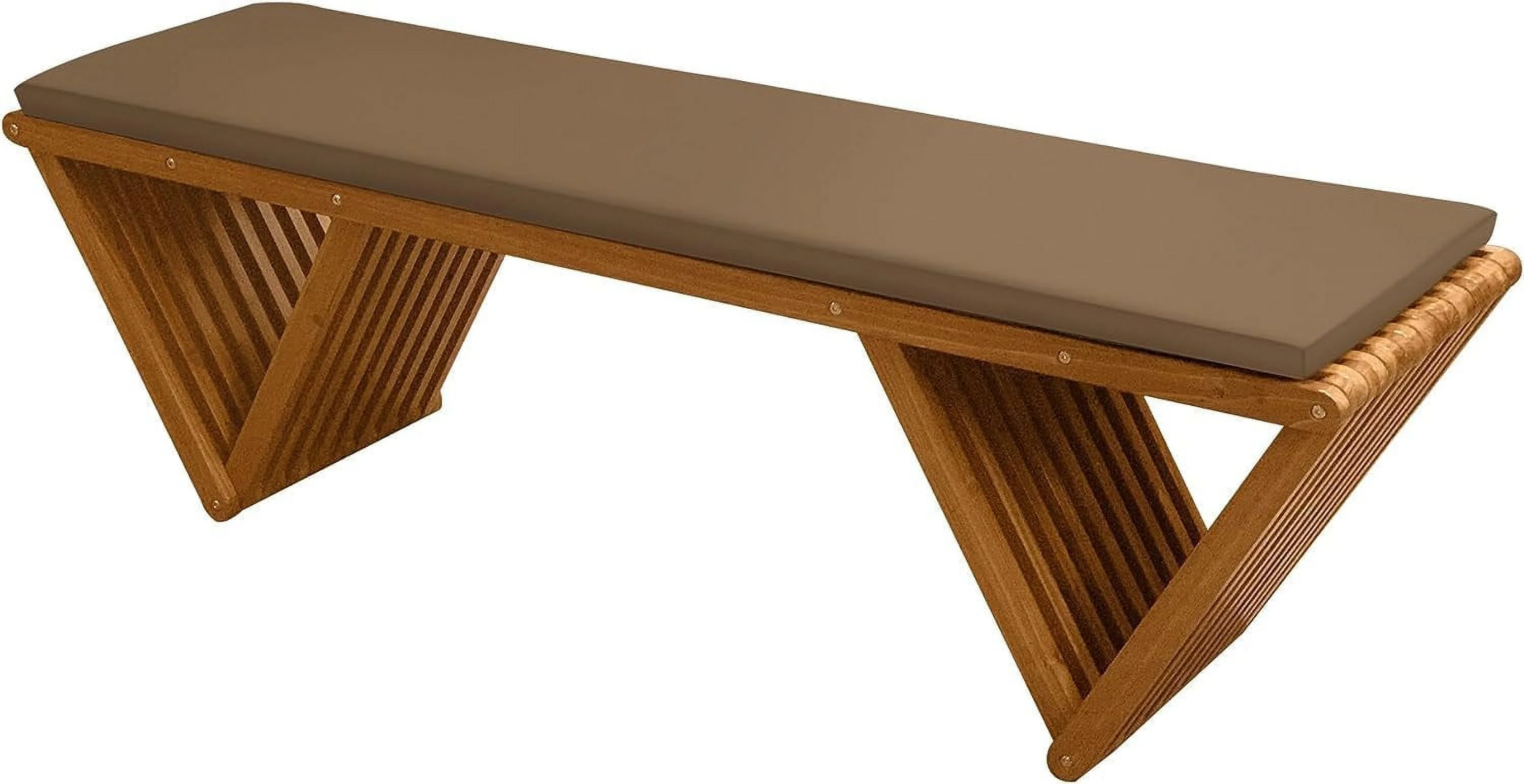 Outdoor Wooden Bench With Weatherproof Cushion, Solid Fir Wood, Coating With Wood Varnish, 2-Seater, For Patio, Porch, Yard, Garden, 62.8 Inches (Brown)