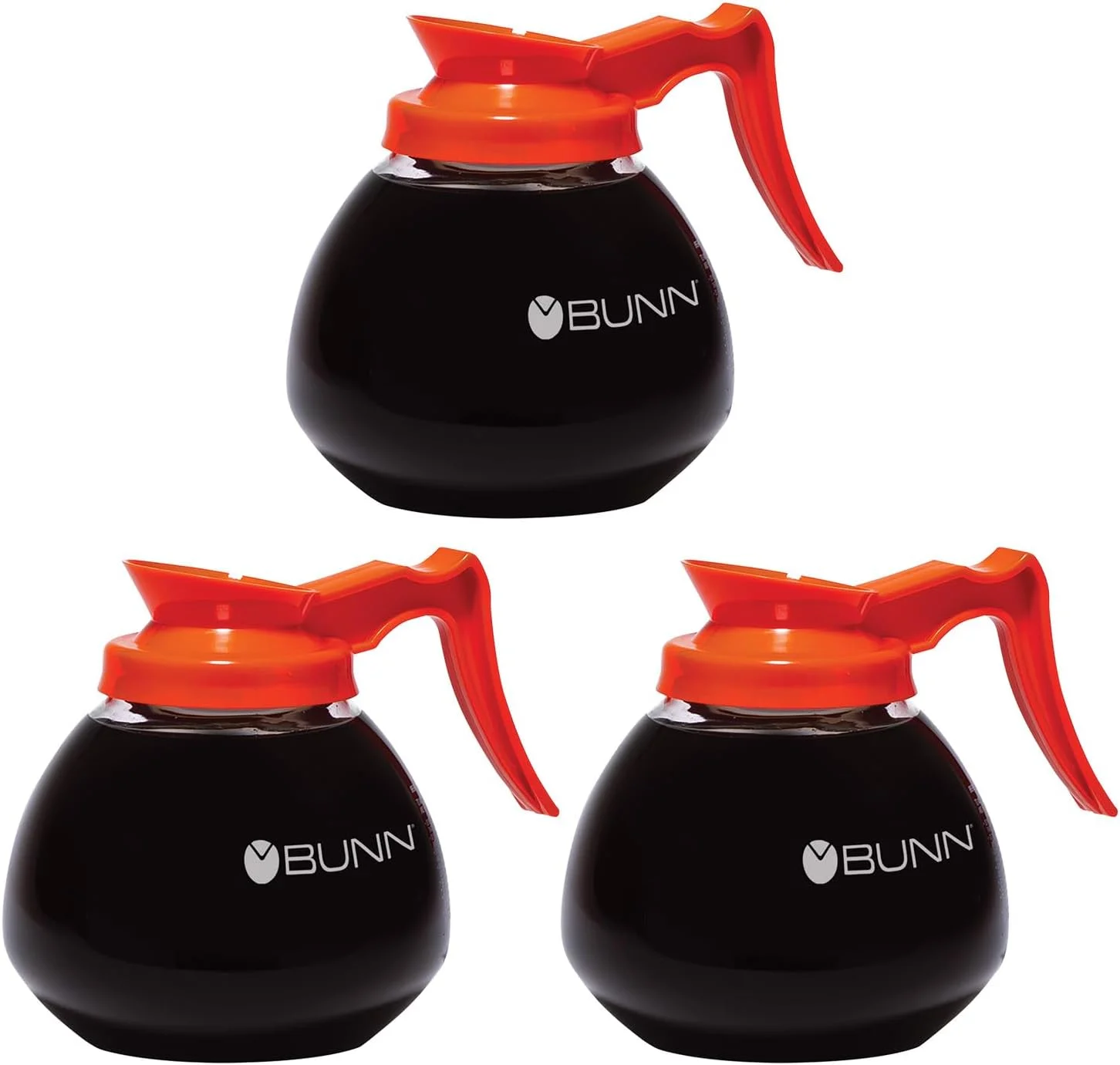BUNN 12 Cup Commercial Glass Decanter with Handle (3 Pack), Orange