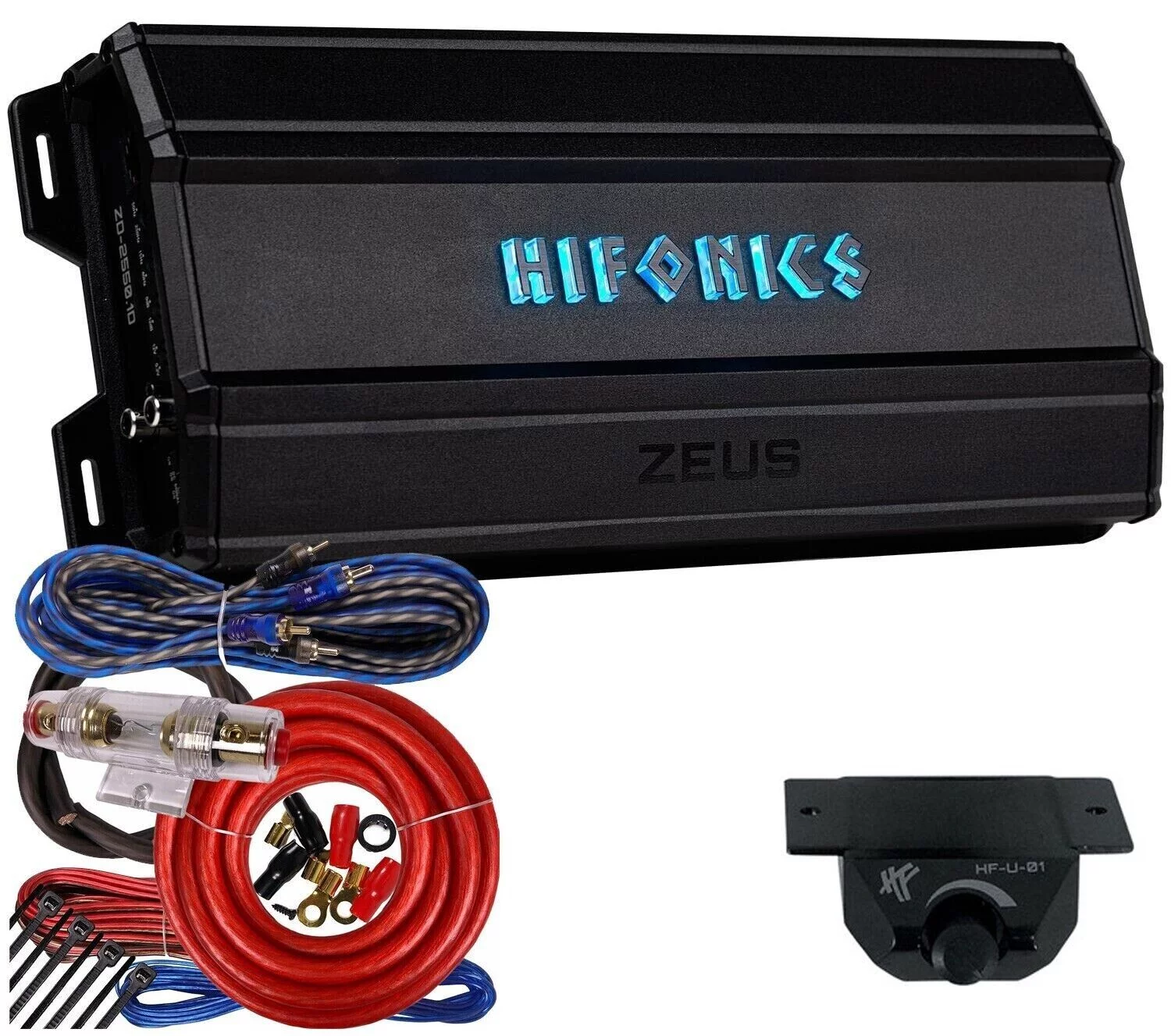 Hifonics ZD-2550.1D ZEUS DELTA 2550 Watt MAX Mono Car Amplifier + 4 Gauge Kit Bundle