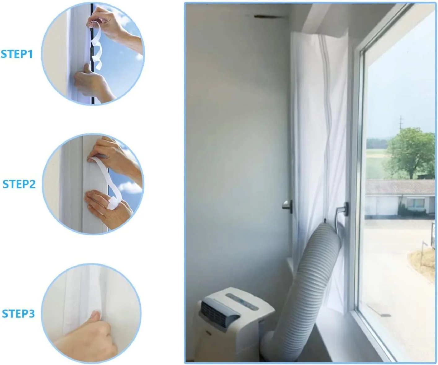 Portable Air Conditioner Window kit,4M with Adjustable Coupler and Adhesive Fastener for air Conditioner Universal Window Seal