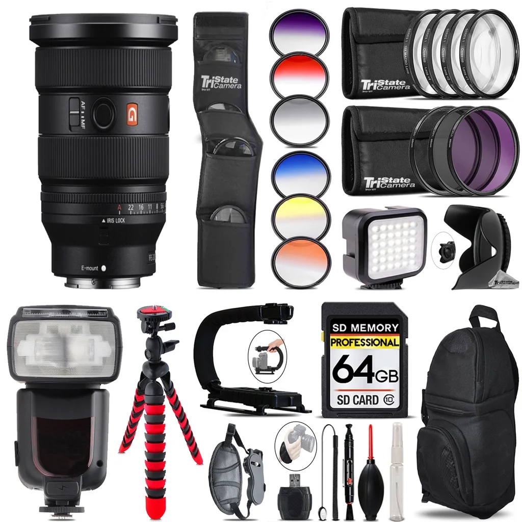 SONY FE 16-35mm f/2.8 GM II Lens for Sony E +LED Light - 64GB Accessory Bundle