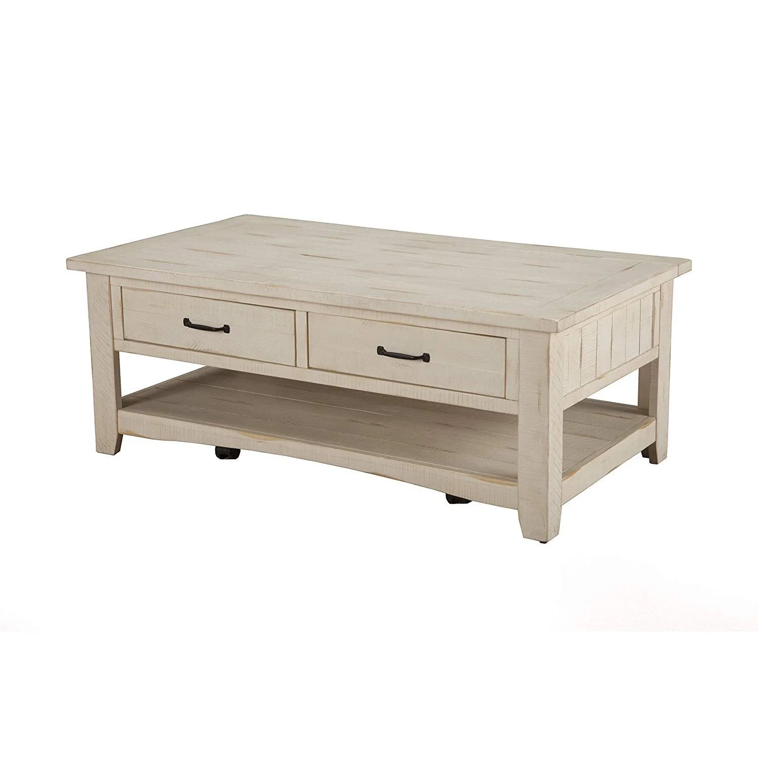 Wooden Coffee Table With Two Drawers, Antique White