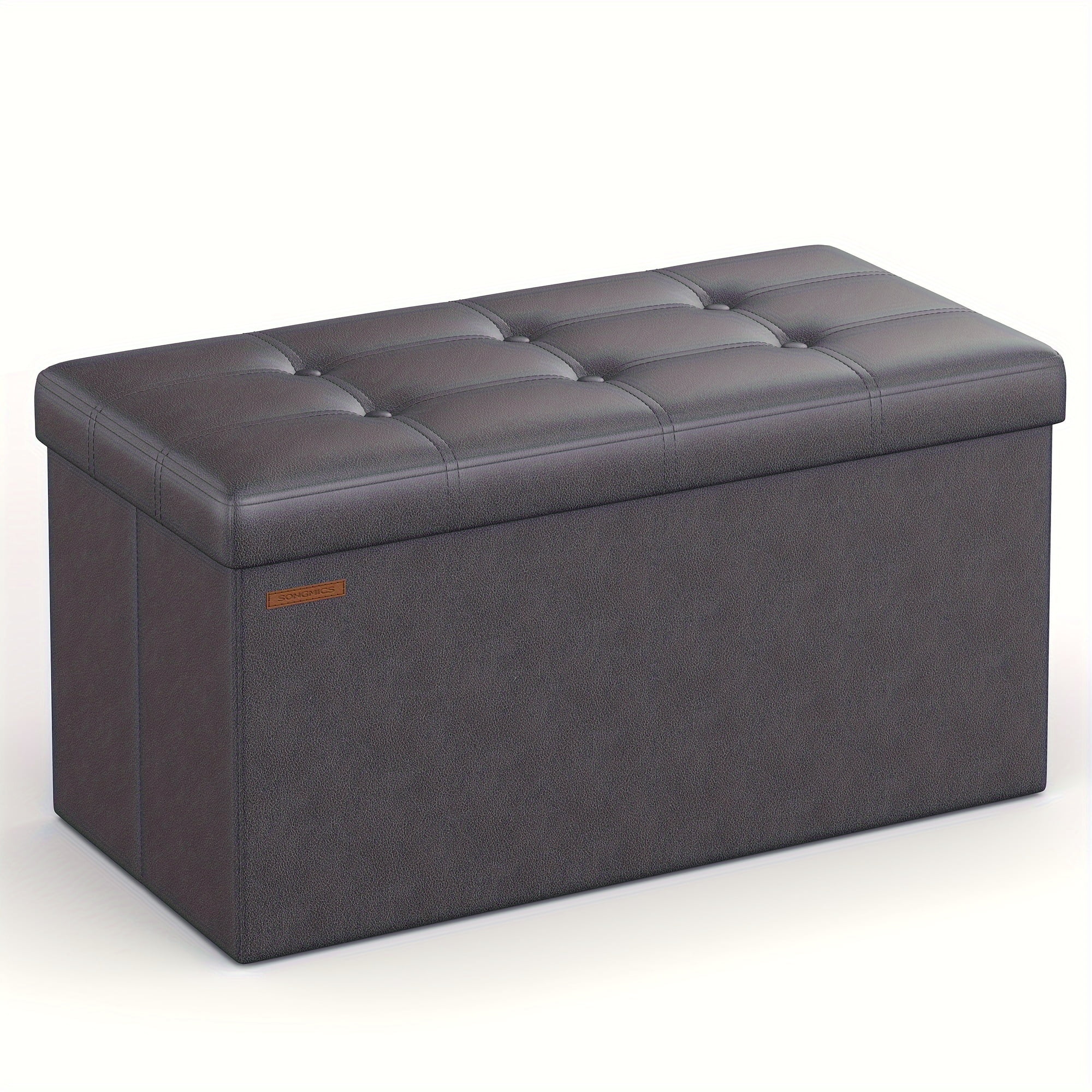 30 Inches Folding Storage Ottoman Bench, Storage Chest, Footrest, Coffee Table, Padded Seat, Faux Leather, Holds up to 660 lb