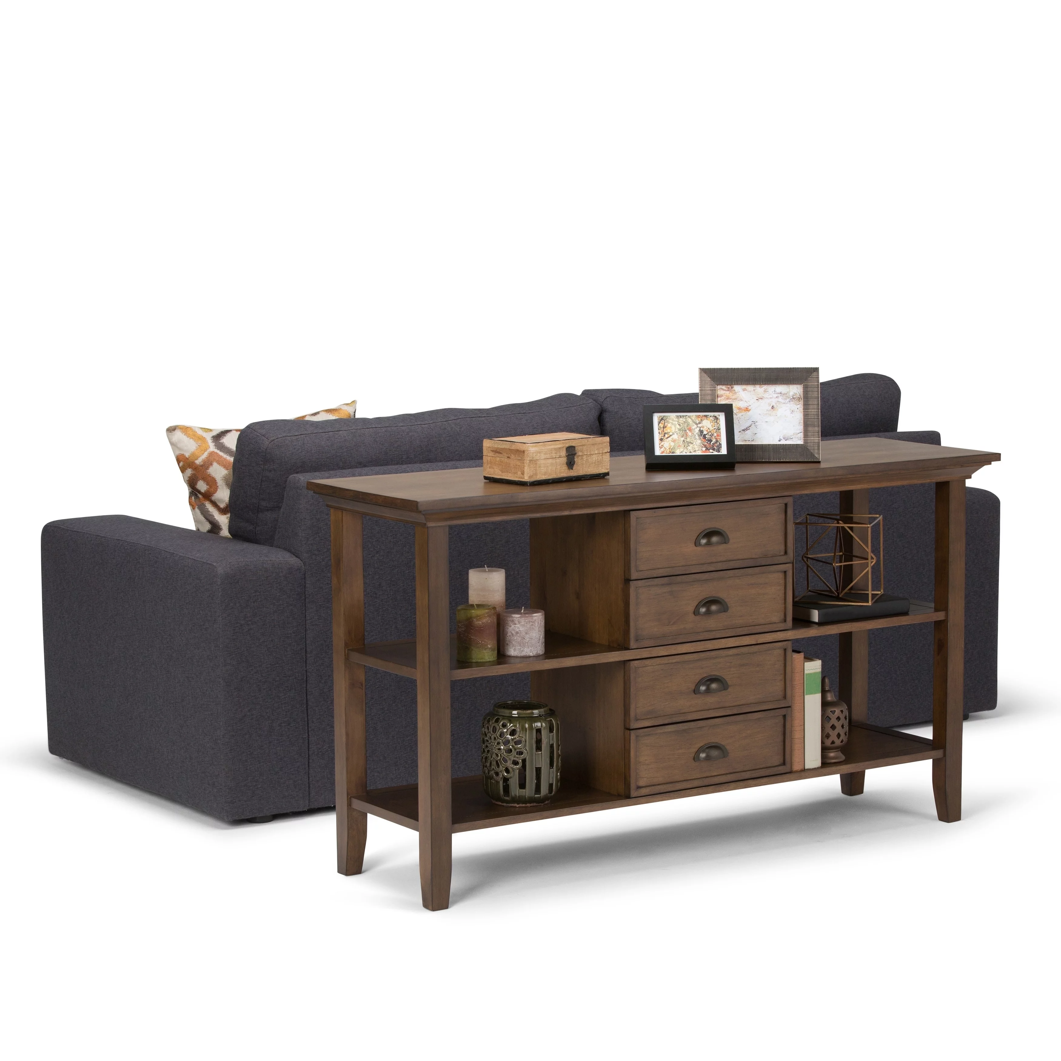 WyndenHall  Mansfield Solid Wood 54 inch Wide Rustic Console Sofa Table in Rustic Natural Aged Brown - 54 W x 16 D x 30 H