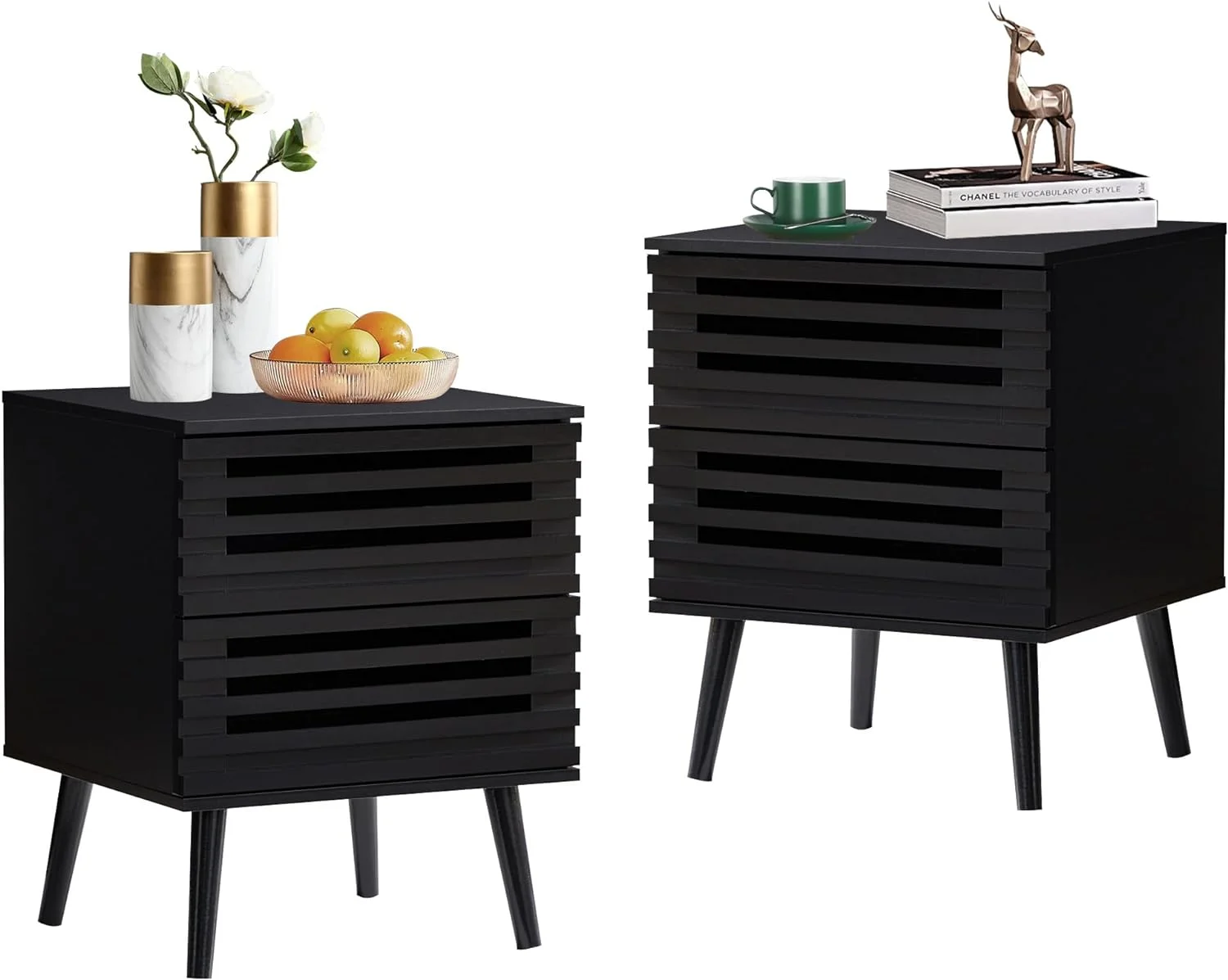 Nightstand Set of 2, End Side Table Modern Farmhouse Nightstand Modern Wood Accent Side Table Night Stands, Nightstand with Storage Drawer for Bedroom Living Room 2-Pack, Black - 2